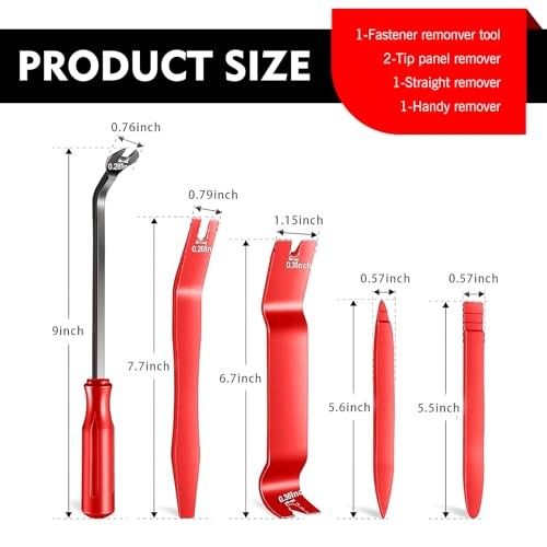5 PCS Auto Trim Removal Tool Kit, No-Scratch Remover Pry Tool Set, Interior Red