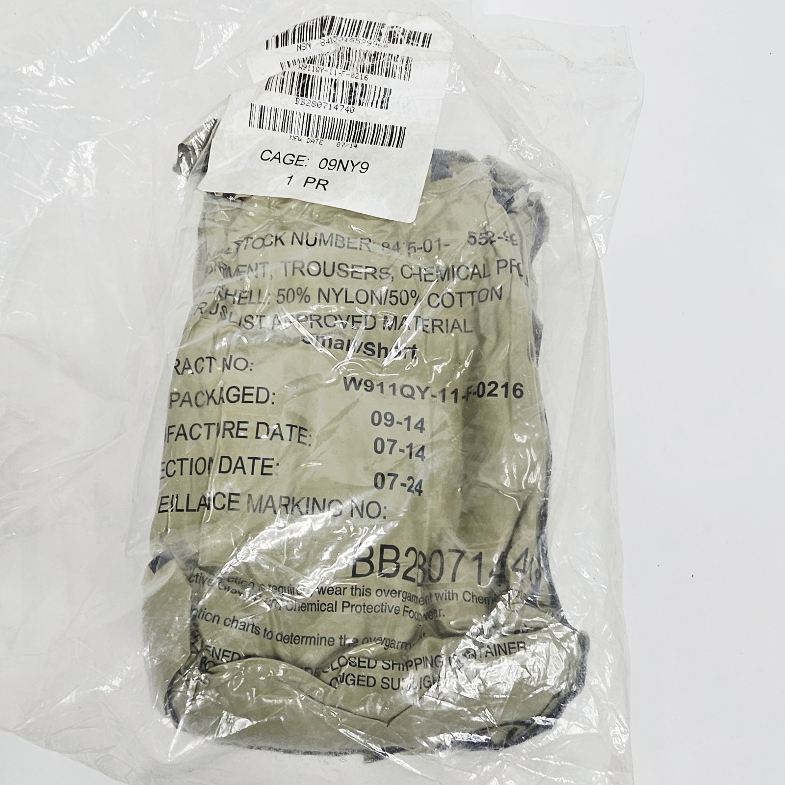 Army Chemical Protection Trousers Size Small Short 8415-01-552-9970