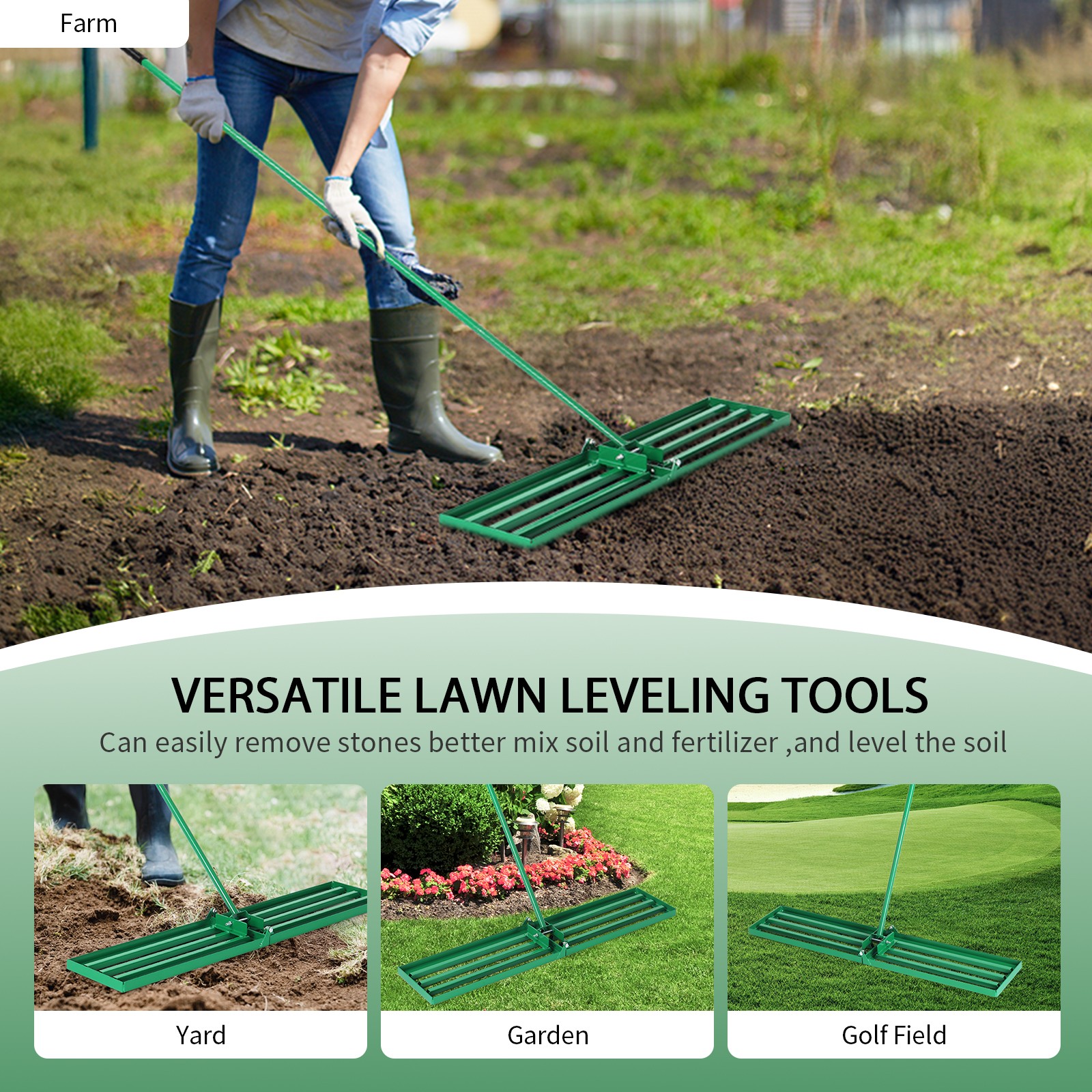 Lawn Leveling Rake - Powder Coated Garden and Lawn Leveling Tool