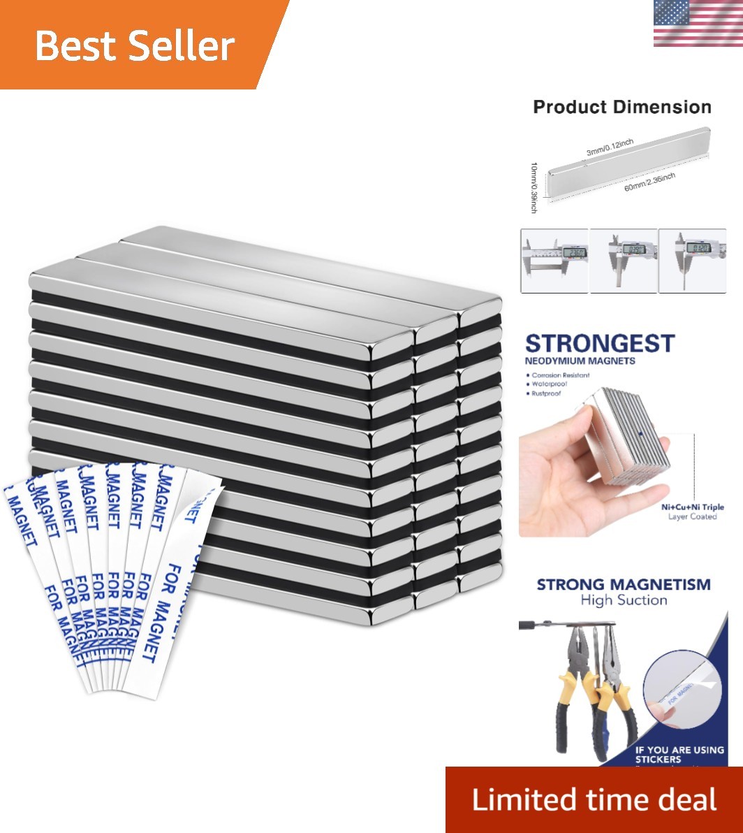 Compact Neodymium Magnets 60x10x3 mm - Versatile 30 Pack for Home & Office