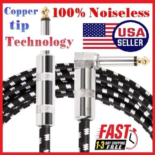 10ft NOISELESS Electric Guitar Bass Cable Pedal AMP Cord 1/4" NEW CERTIFIED USA
