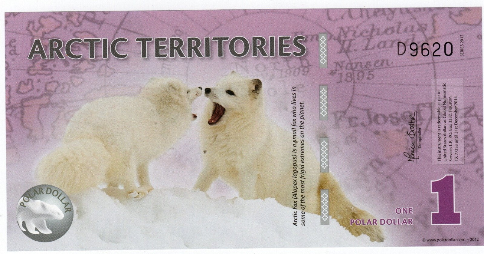 Banknote Arctic Territories 1 Dollar 2012