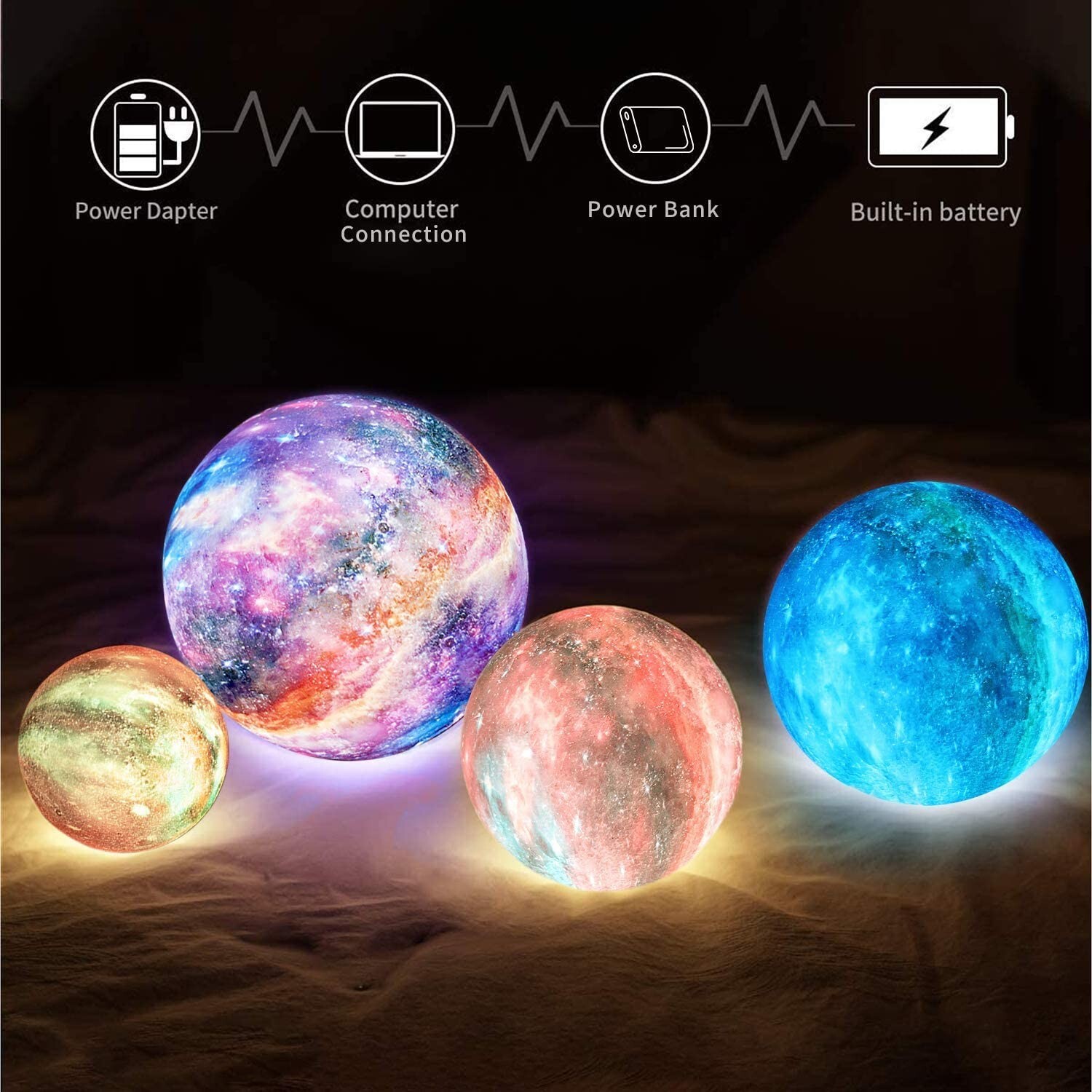 3D Moon Night Light Table Lamp USB Charging Remote Touch Control Home Decor Gift