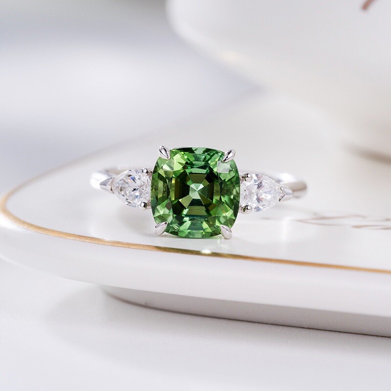 Green Crystal Ring for Women, Adjustable Ring Size 6 to Size 9