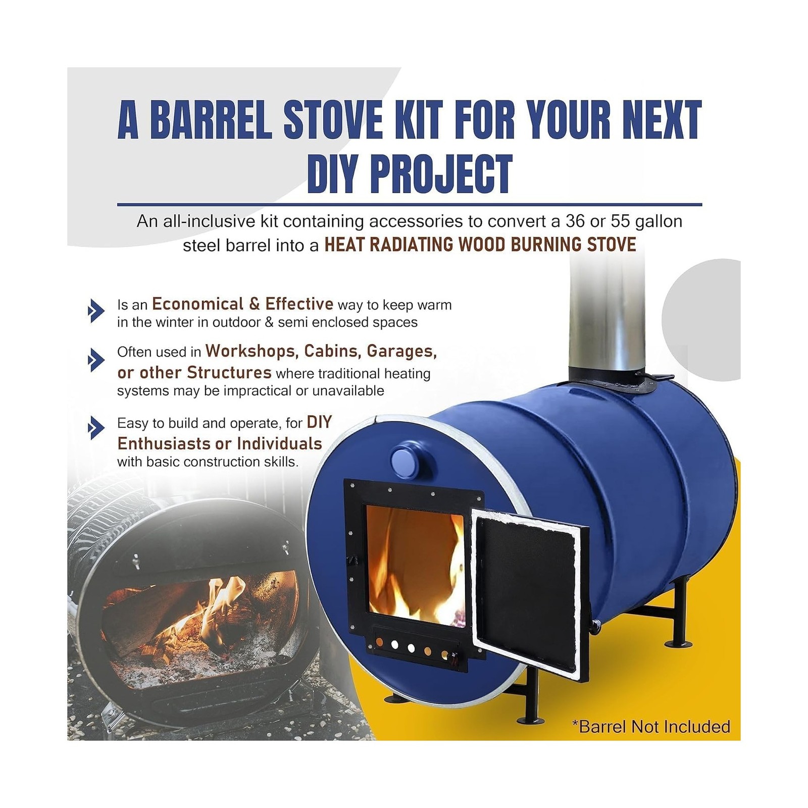 Barrel Stove Kit – Perfect for Wood Stove Kit for 55 Gallon Drum - Barrel
