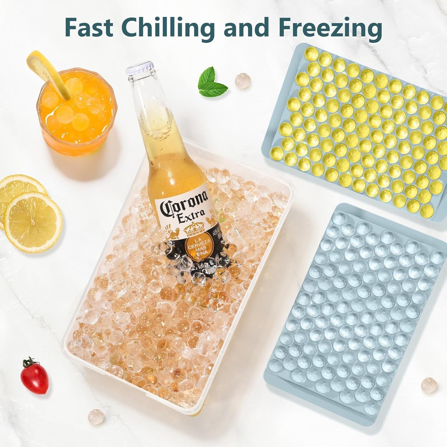 High-Quality Blue Mini Ice Cube Trays - 2 Pack, Effortless Twist Release, 0.55in
