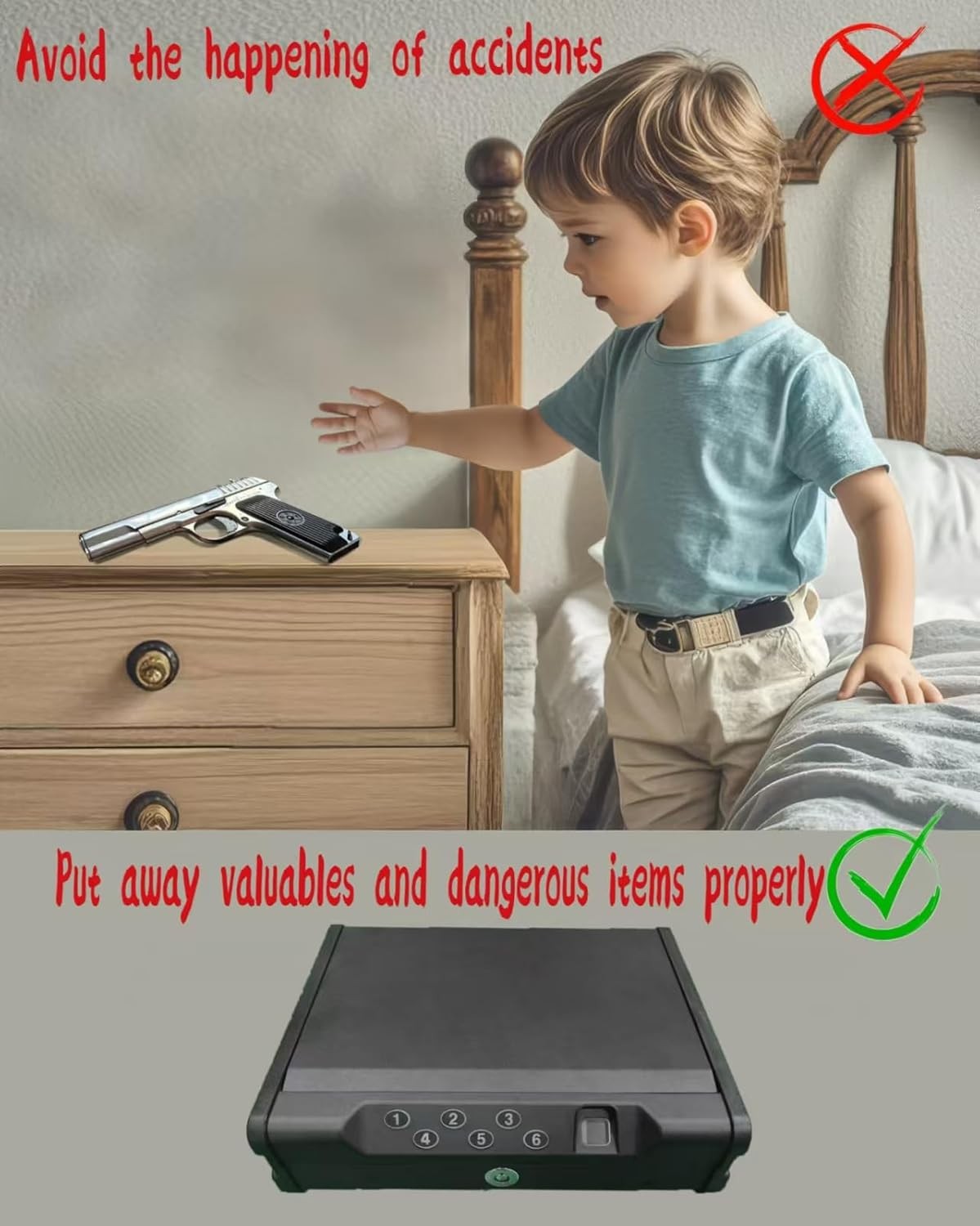 Gun Safe for 2 Pistols 3 Quick-Access Fingerprint Passcode Key Hand Gun Lock Box