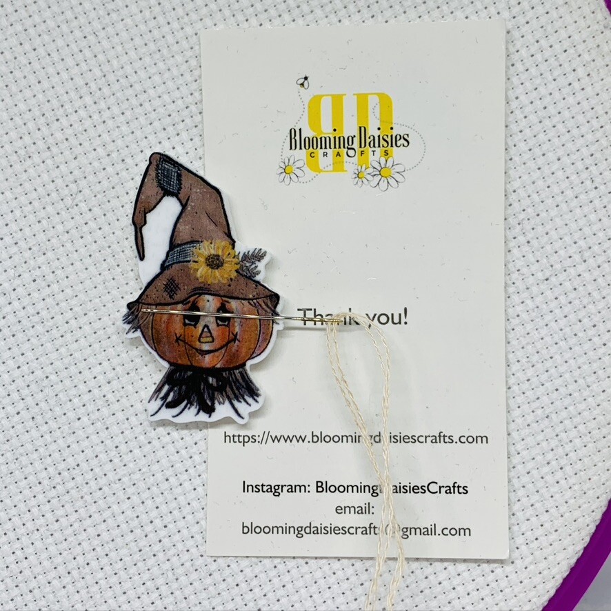 Magnetic Needle Minder Keeper Cross Stitch Fall Scarecrow / Fridge Magnet