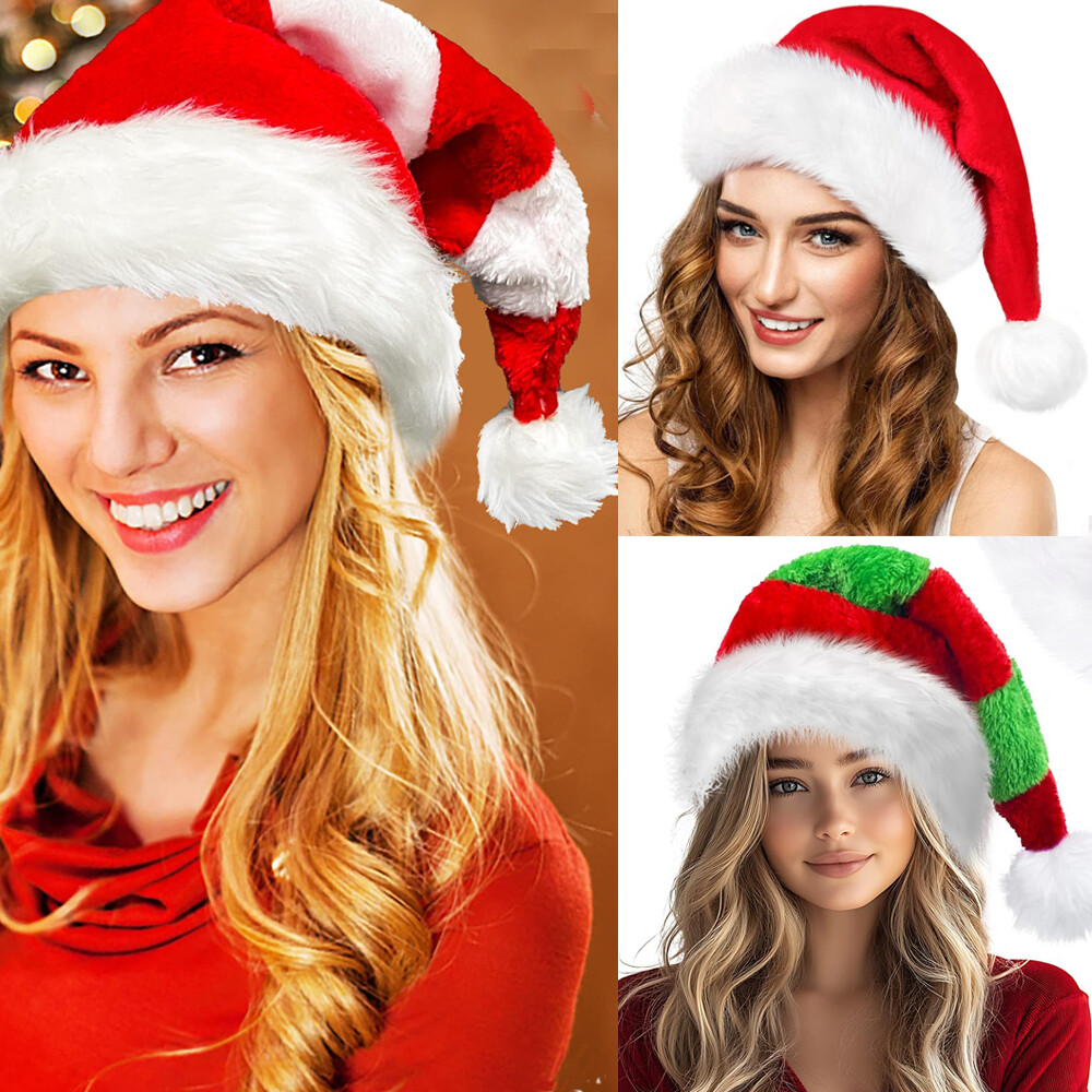 Christmas Red and White/Green Striped Santa Hat for Adult Women Men Xmas Party