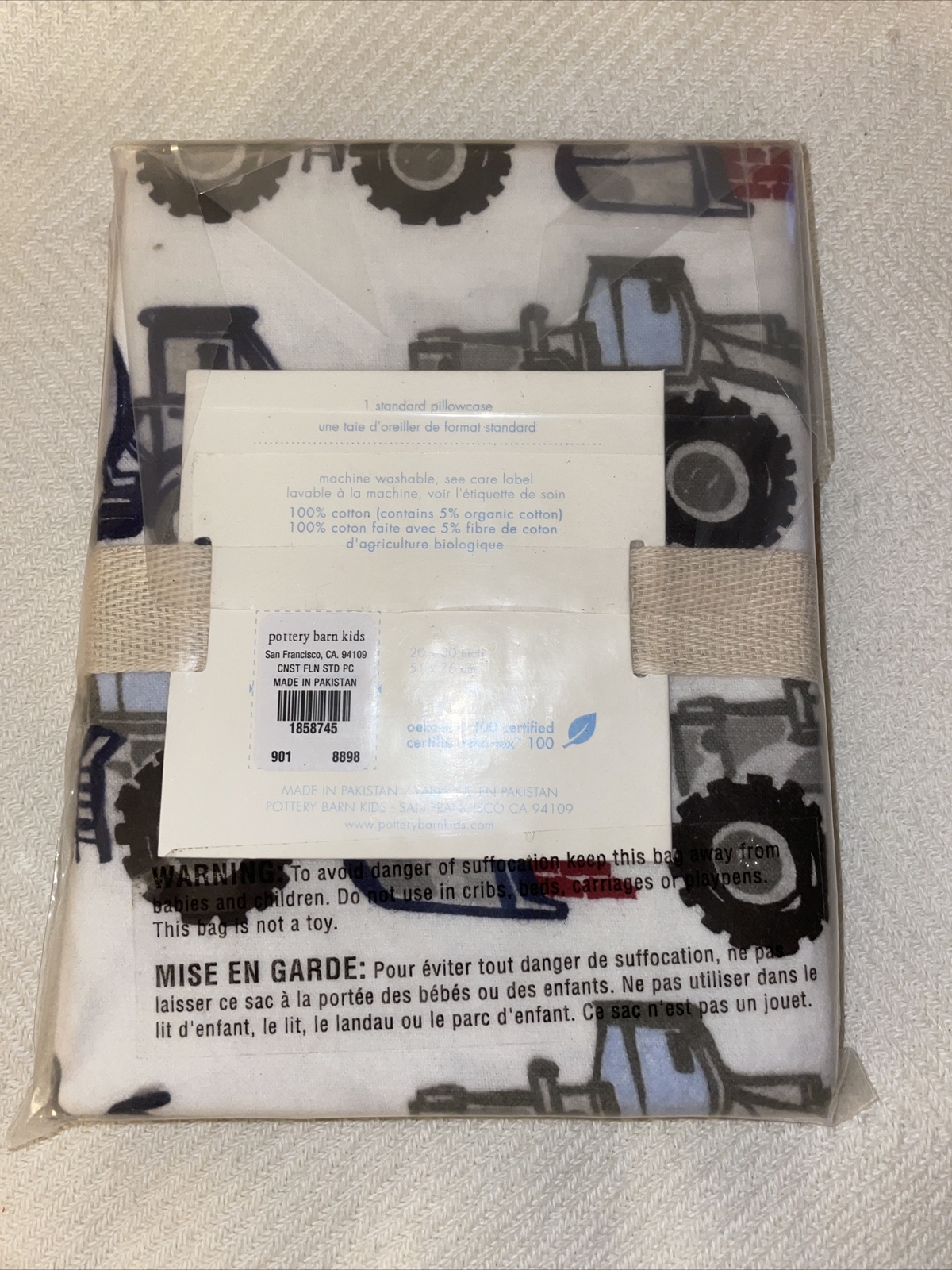 NWT Pottery Barn Kids Under Construction Flannel Pillowcases Standard