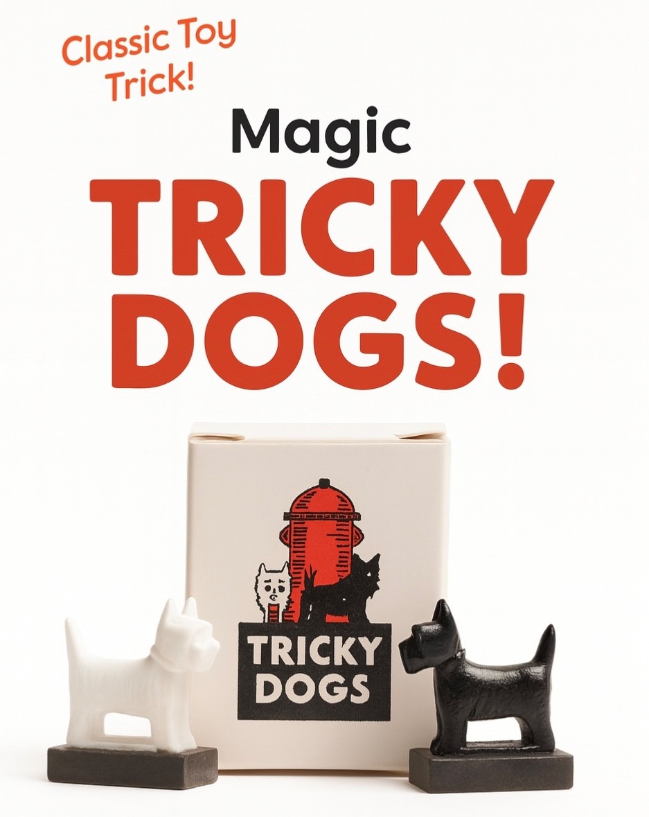 SPINNING DOGS Scotty Dog Magnetic Magnet Tricky Joke Prank Gag Magic Trick Toy