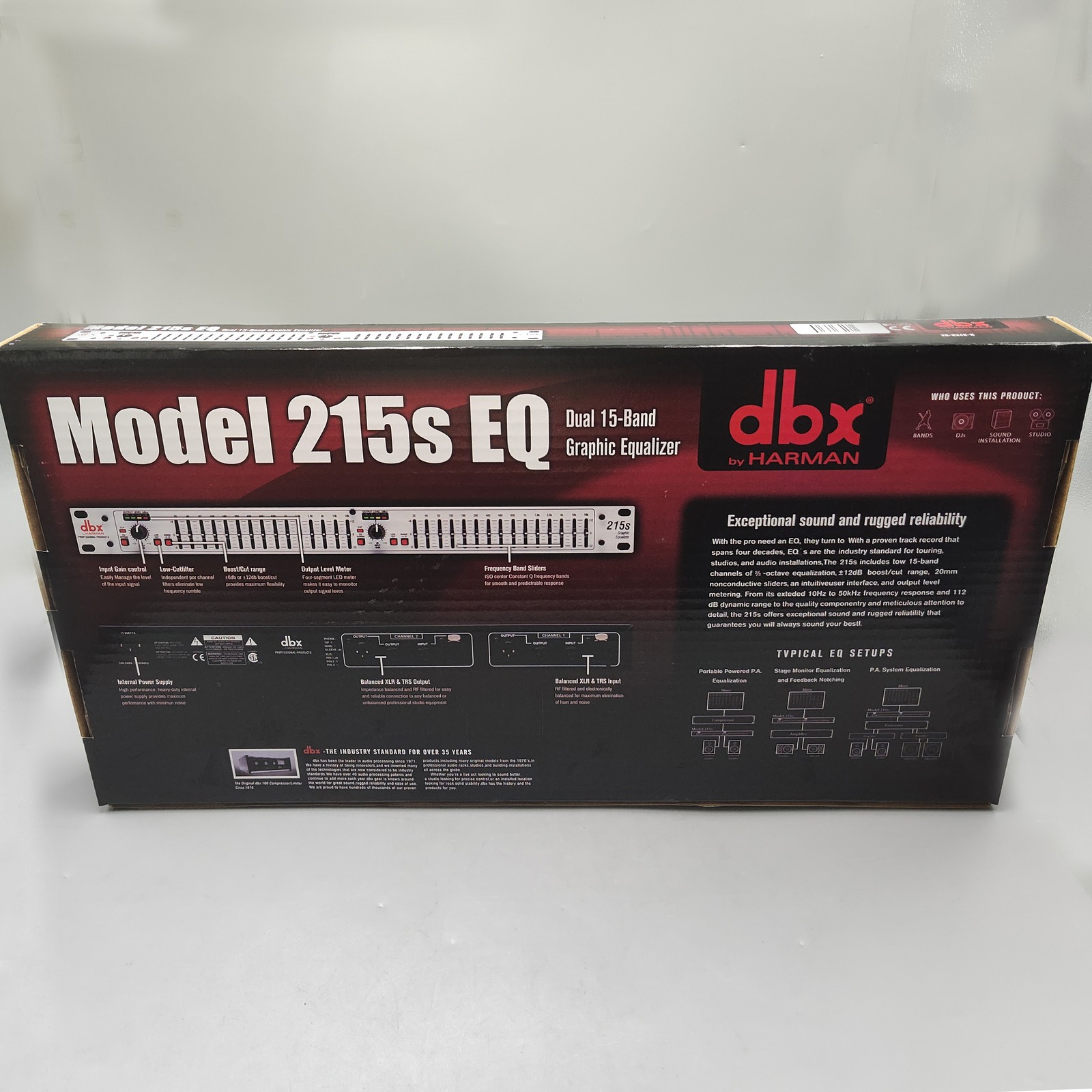 DBX 215s 15-Band Dual Channel Graphic Equalizer Switchable ±6 or ±15 dB