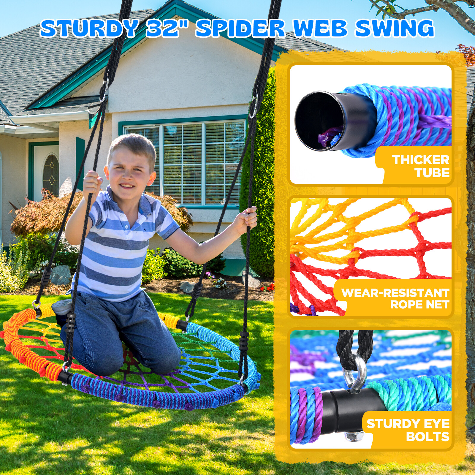 500lb Heavy Duty 7.5ft Tall Swing Set for Playground with 2 Swings Kids Swingset