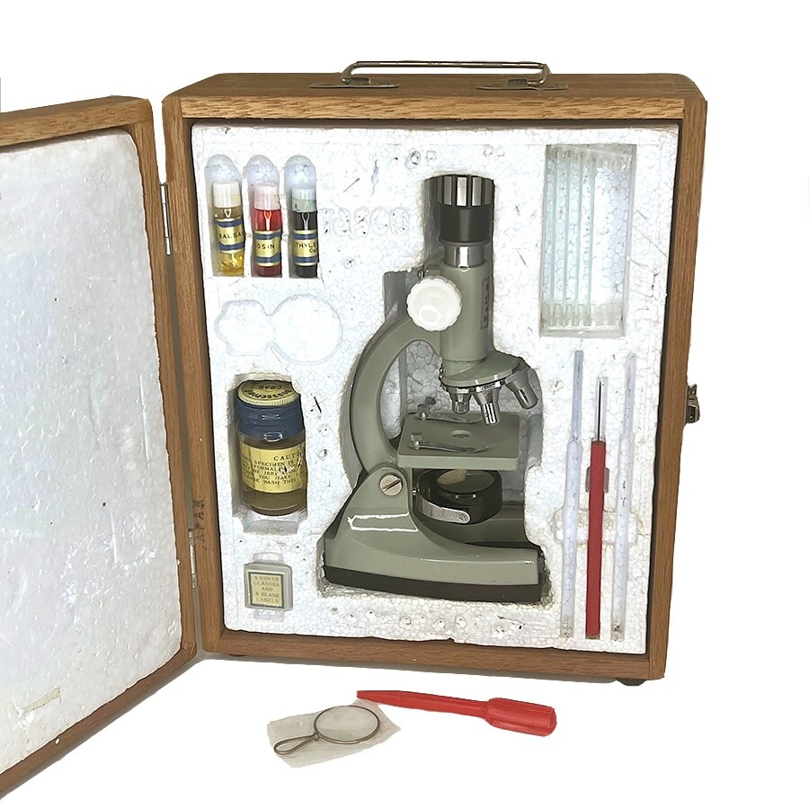 Vintage Tasco Deluxe Microscope 750x & Original Wood Box