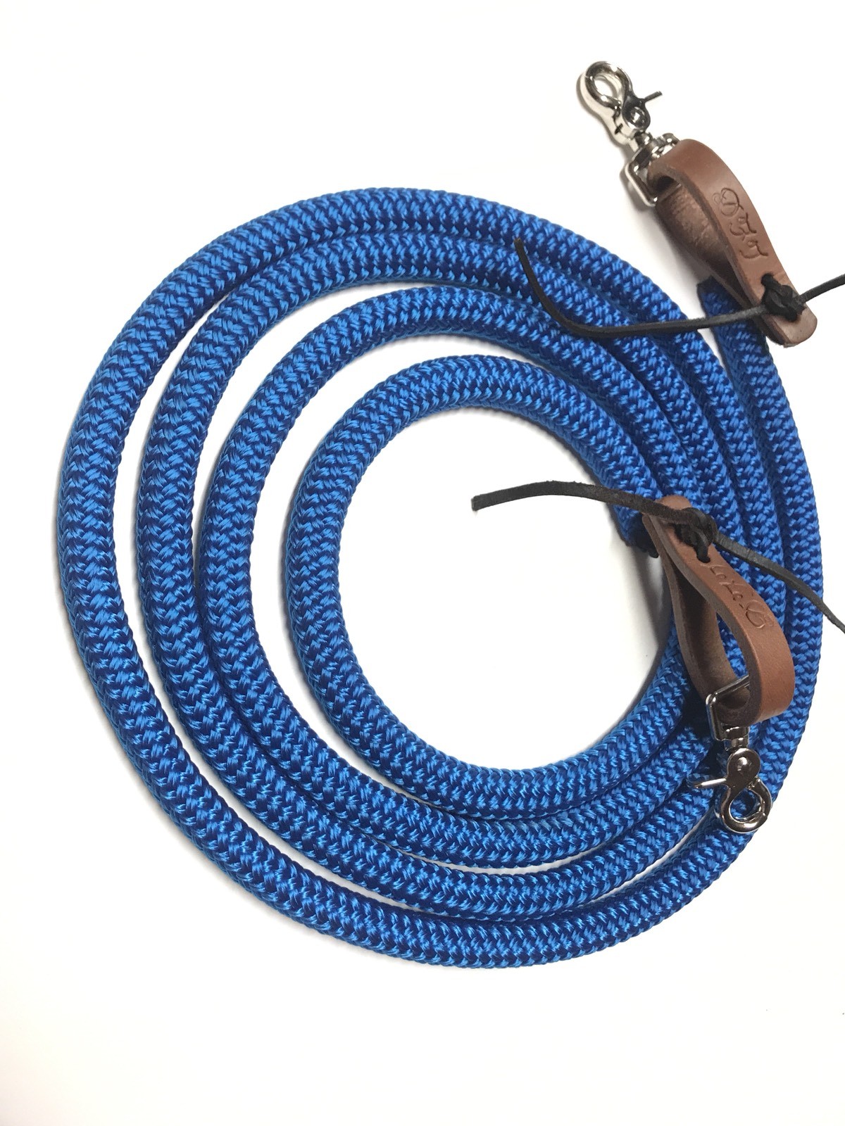 Yacht rope reins 5/8"  with Water Loops Electric Blue rope rein Trigger Snaps