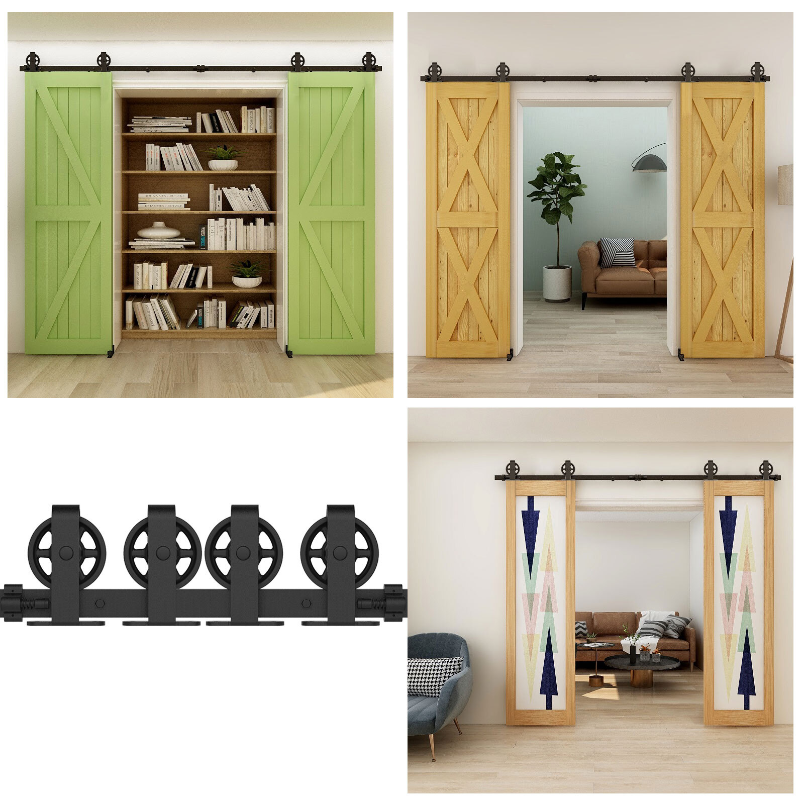 4FT-20FT Medium Wheel Roller Sliding Barn Door Hardware Kit Single/Double Door