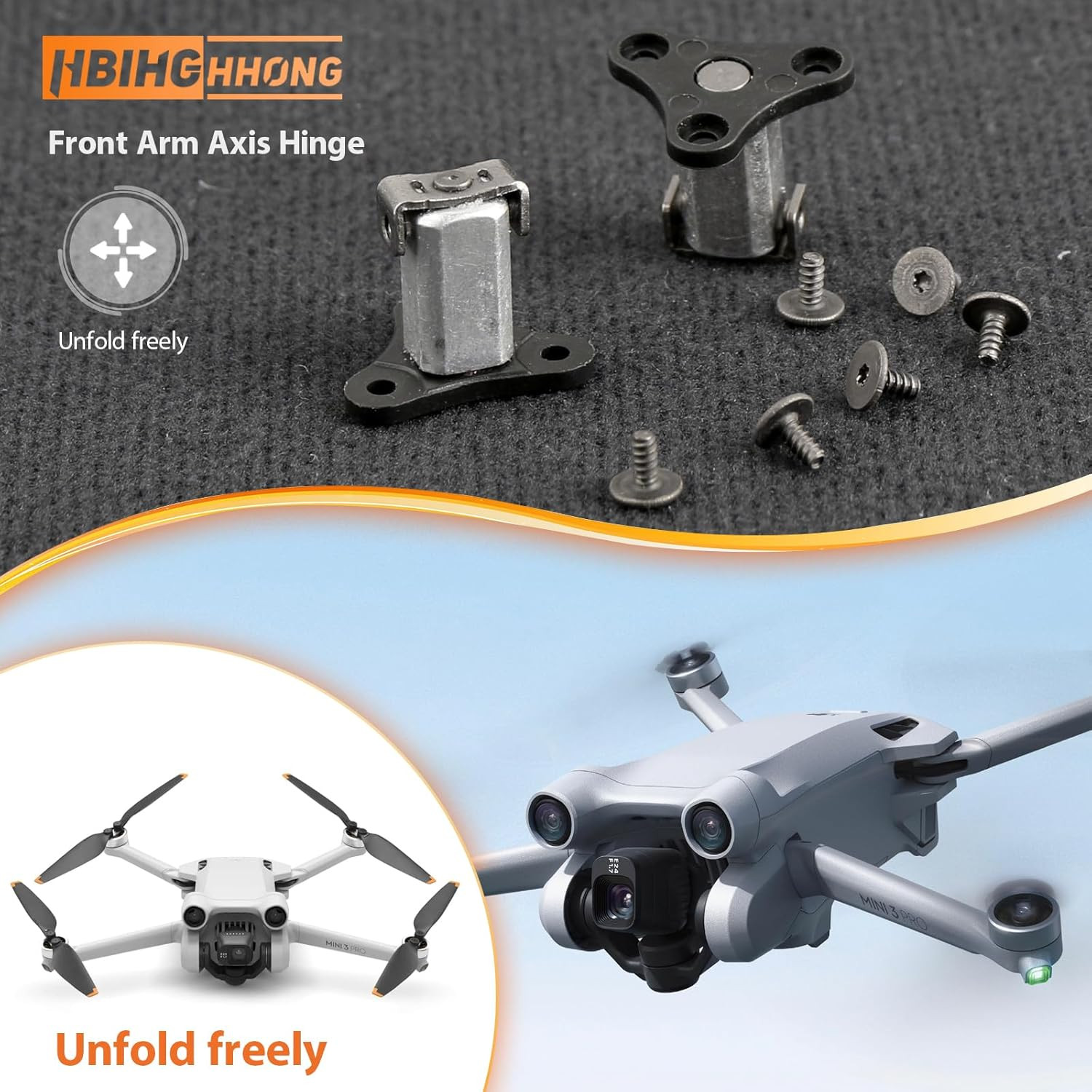 DJI Mini 3/Mini 3 Pro Front Arm Axis & Hinge Replacement Kit 2Pcs with Screws &