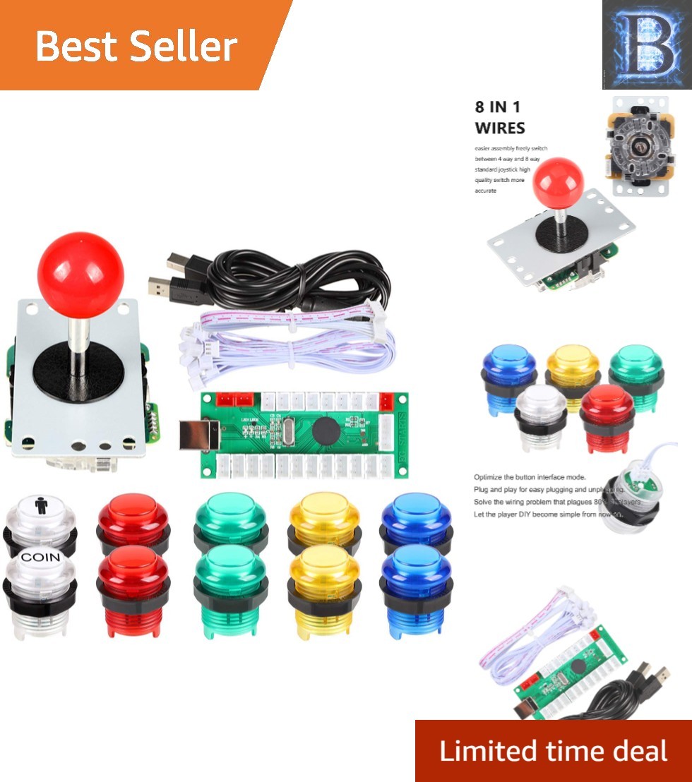 16-Button LED Arcade Controller Kit with 8-Way Joystick for PC Game Enthusiasts