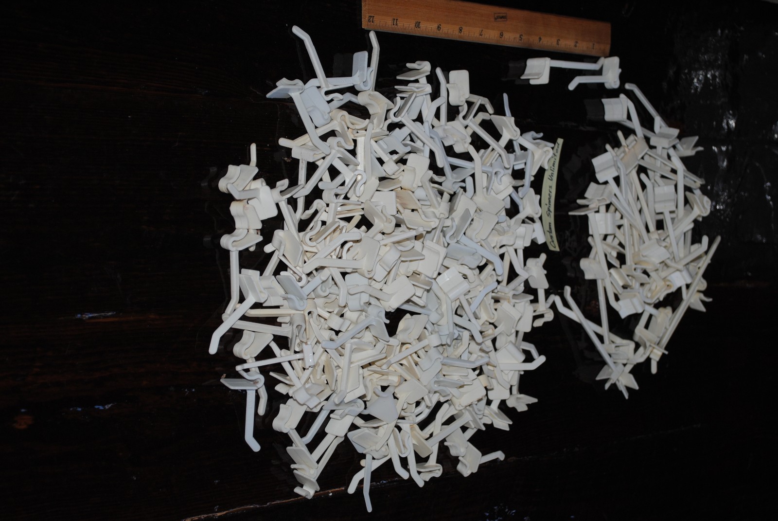25 Plastic Snap Snap-On Peg Hook - 4" white cardboard counter wire rack display