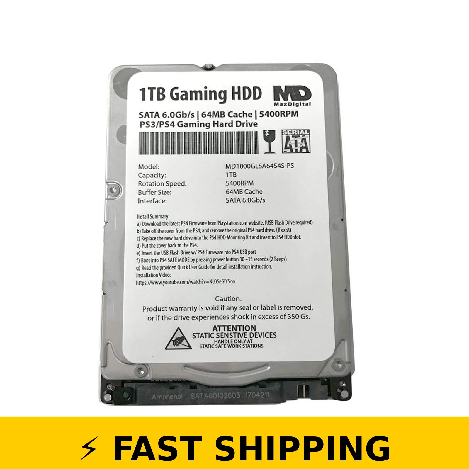 MaxDigitalData 1TB 5400RPM Gaming Hard Drive for PS3/PS4