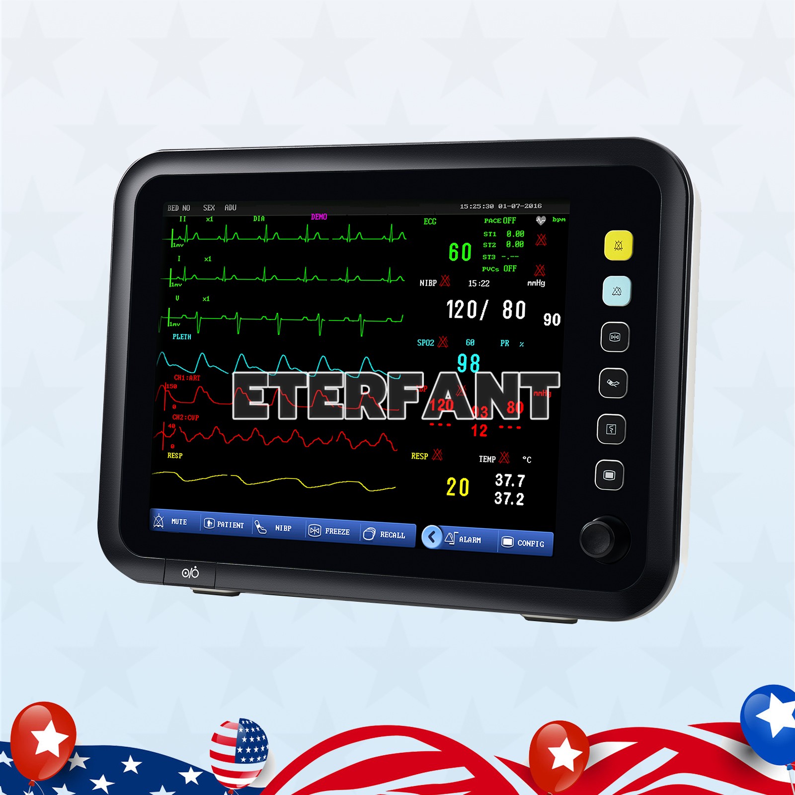 12" Patient Monitor ICU CCU Vital Signs Monitor ECG, RESP, TEMP, NIBP, SPO2, PR