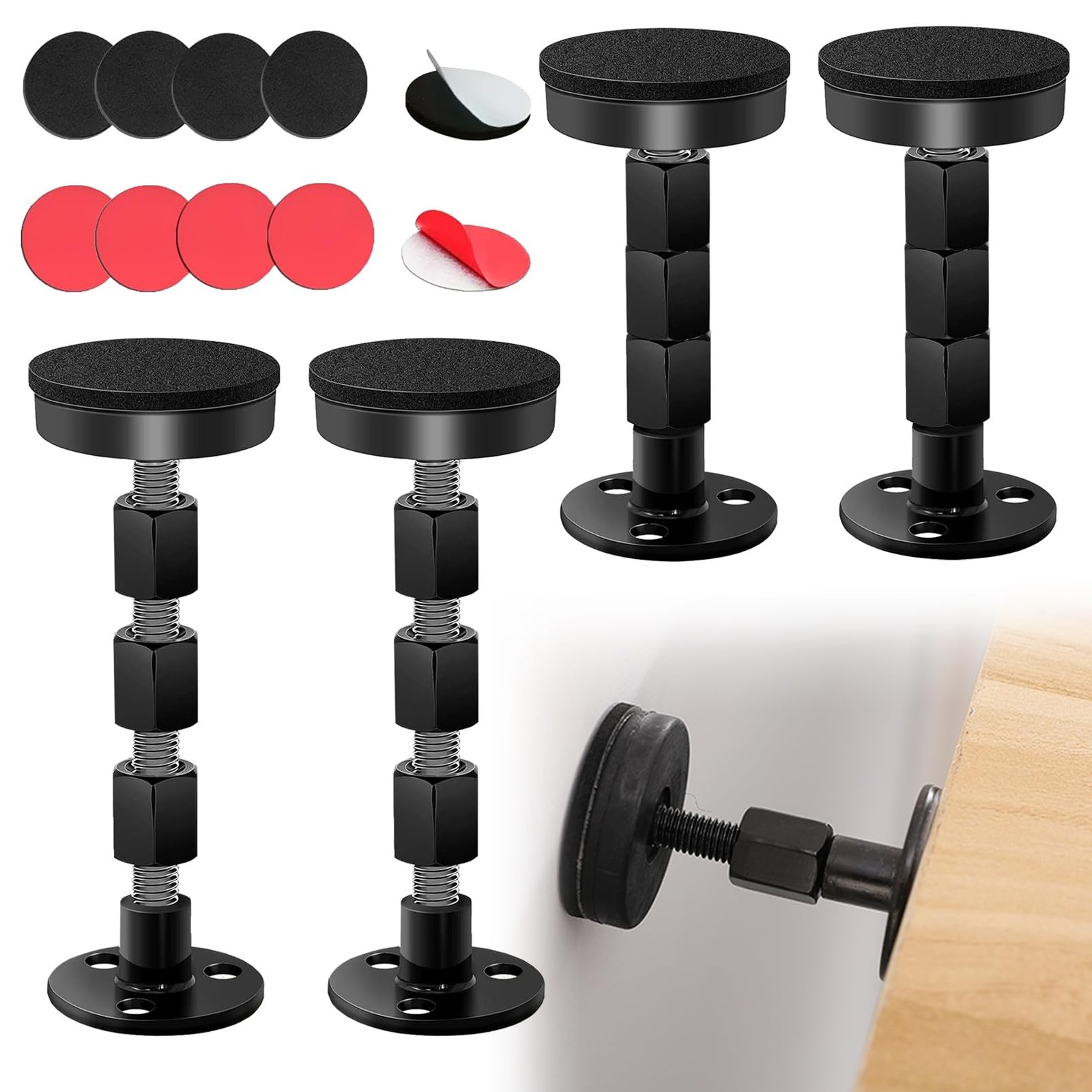 4PCS Bed Frame Anti-Shake Tool,Black Adjustable Threaded Headboard Stoppers,P...