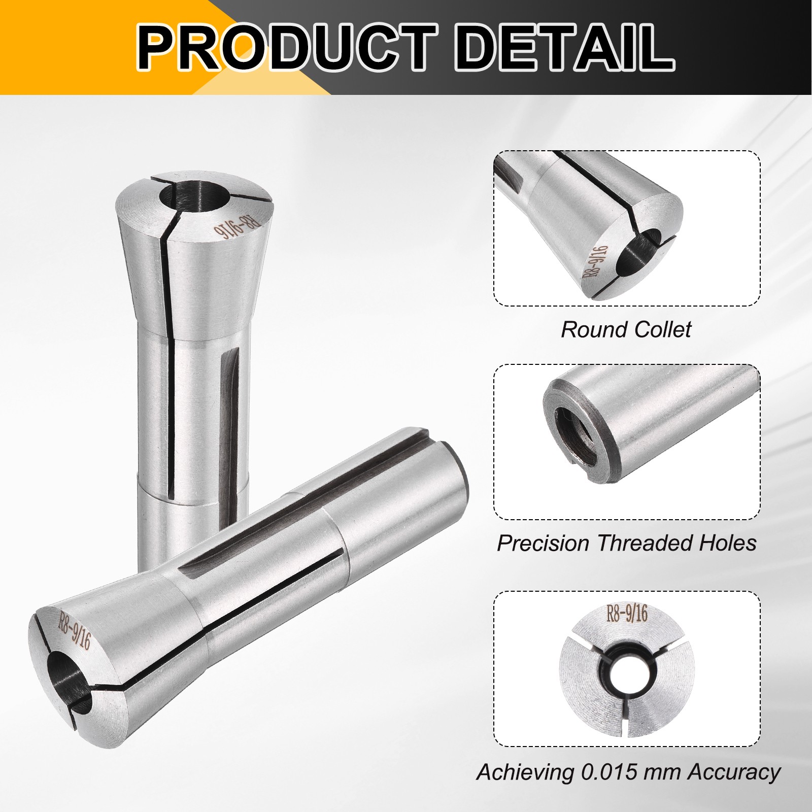 R8 9/16"(14mm) Round Collet 7/16-20UNF Thread R8 Precision Round Spring Collet