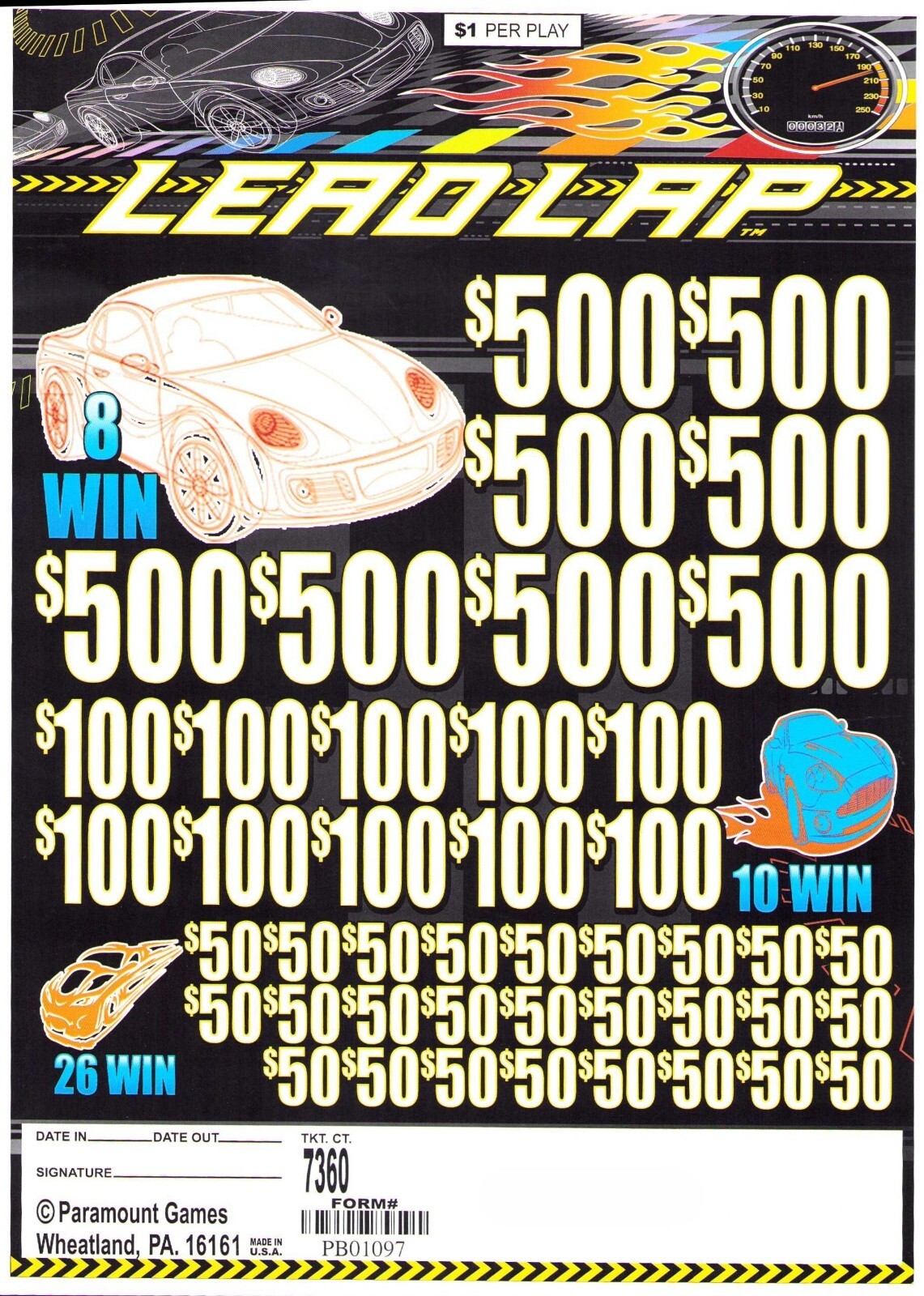 Pull Tab Ticket - Jar - Game - Lead Lap - 7,360 ct
