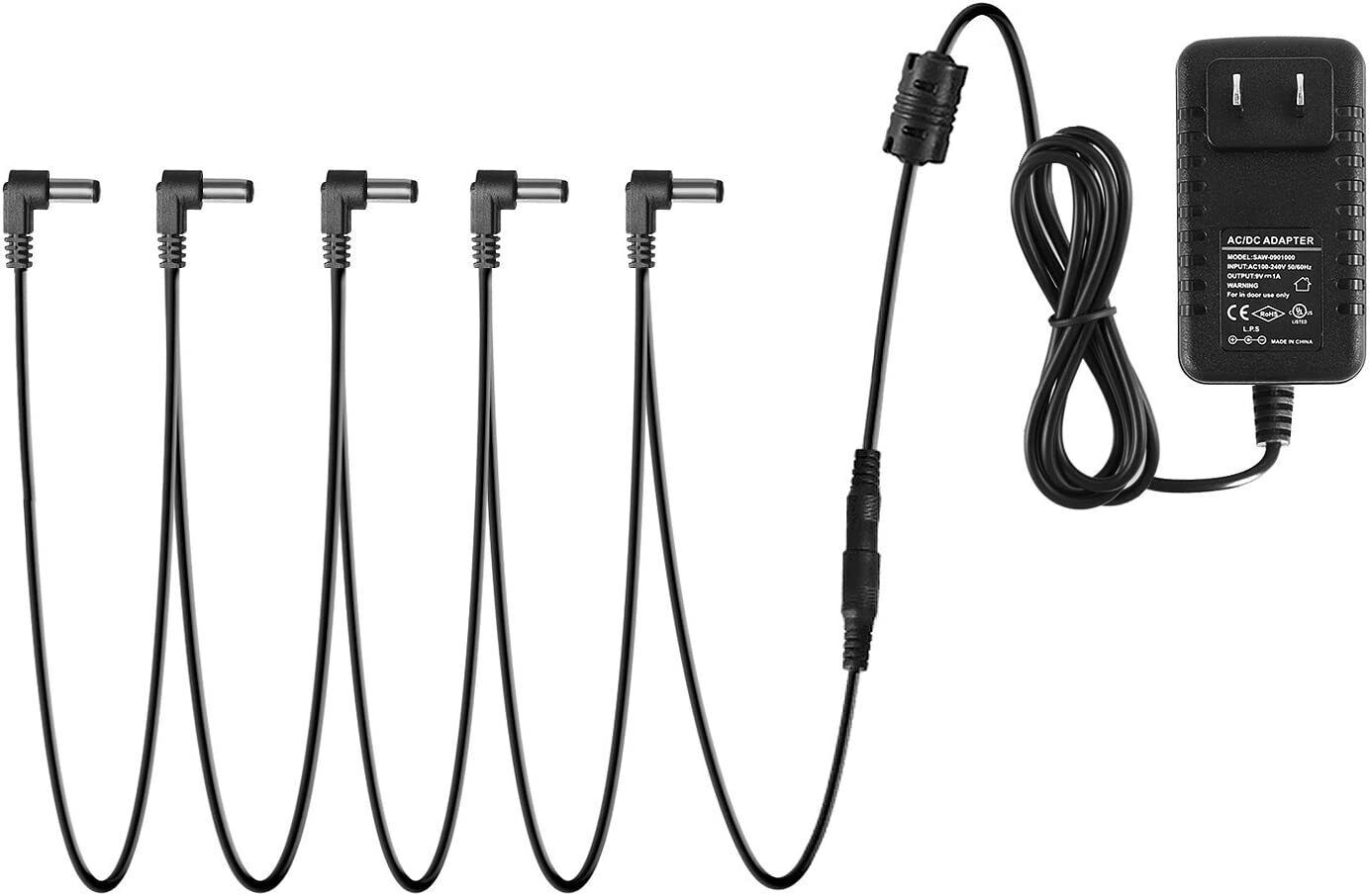 Donner DPA-1 5 Way Chain Cable Effects Pedal Power Supply Adapter 9V DC Negative