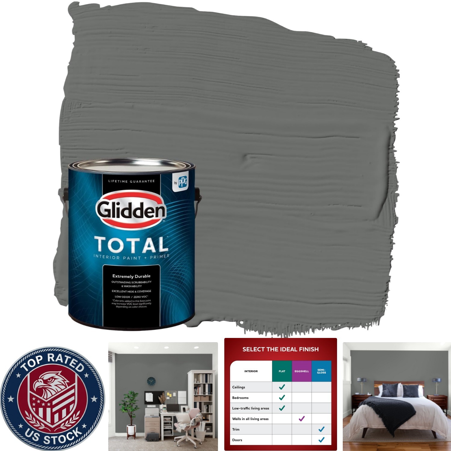 Durable Interior Washable Paint & Primer: Up In Smoke Gray, Coverage 400 sq. ft.