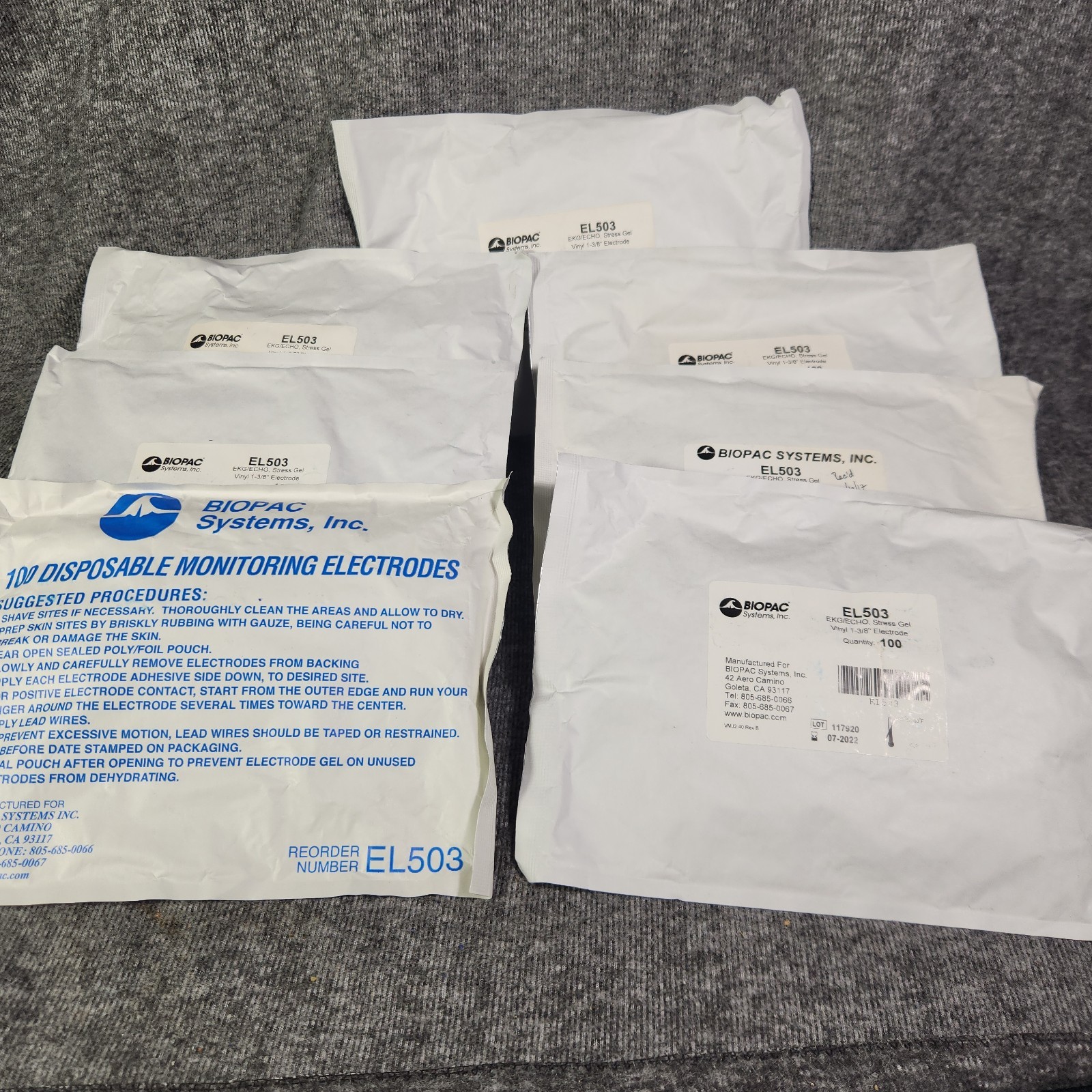 7 Biopac Systems Inc EL503 EKG/ECHO (Stress Gel) Electrode Sealed Packs 700 Tot.
