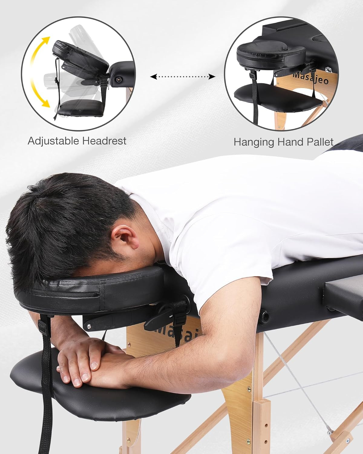 Professional Massage Table Portable Massage Bed, Black(2-Section) | Adjustable H