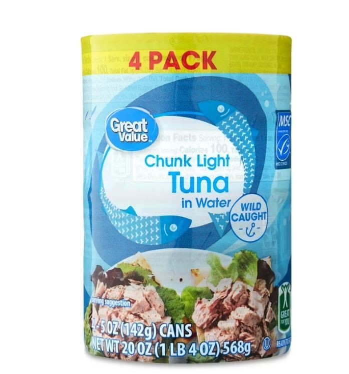6 pack Great Value Chunk Light Tuna in Water, 5 oz, 4 Pack