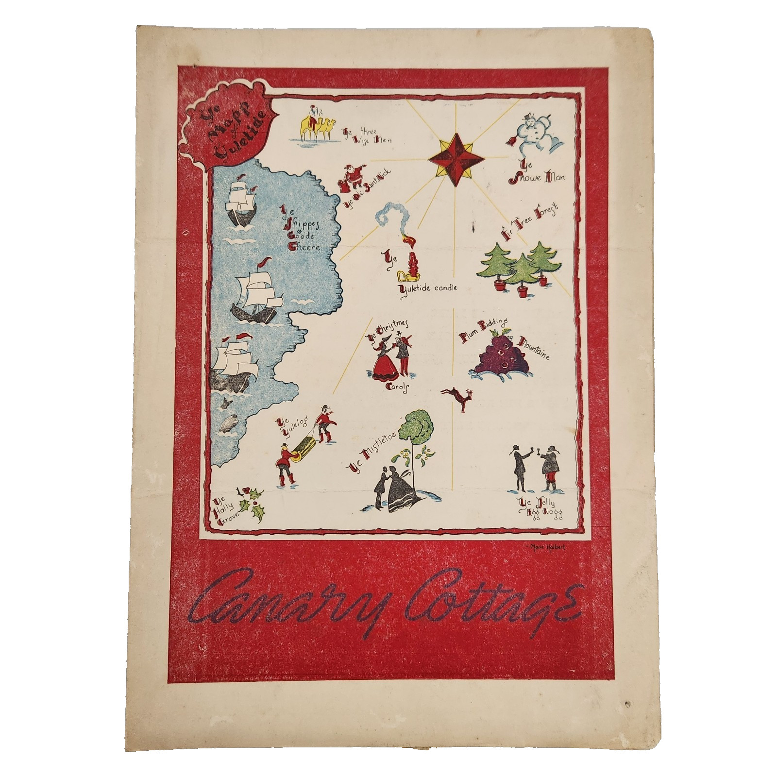 Vtg Canary Cottage Dinner Menu Duncan Hines 1939 Louisville Kentucky Christmas