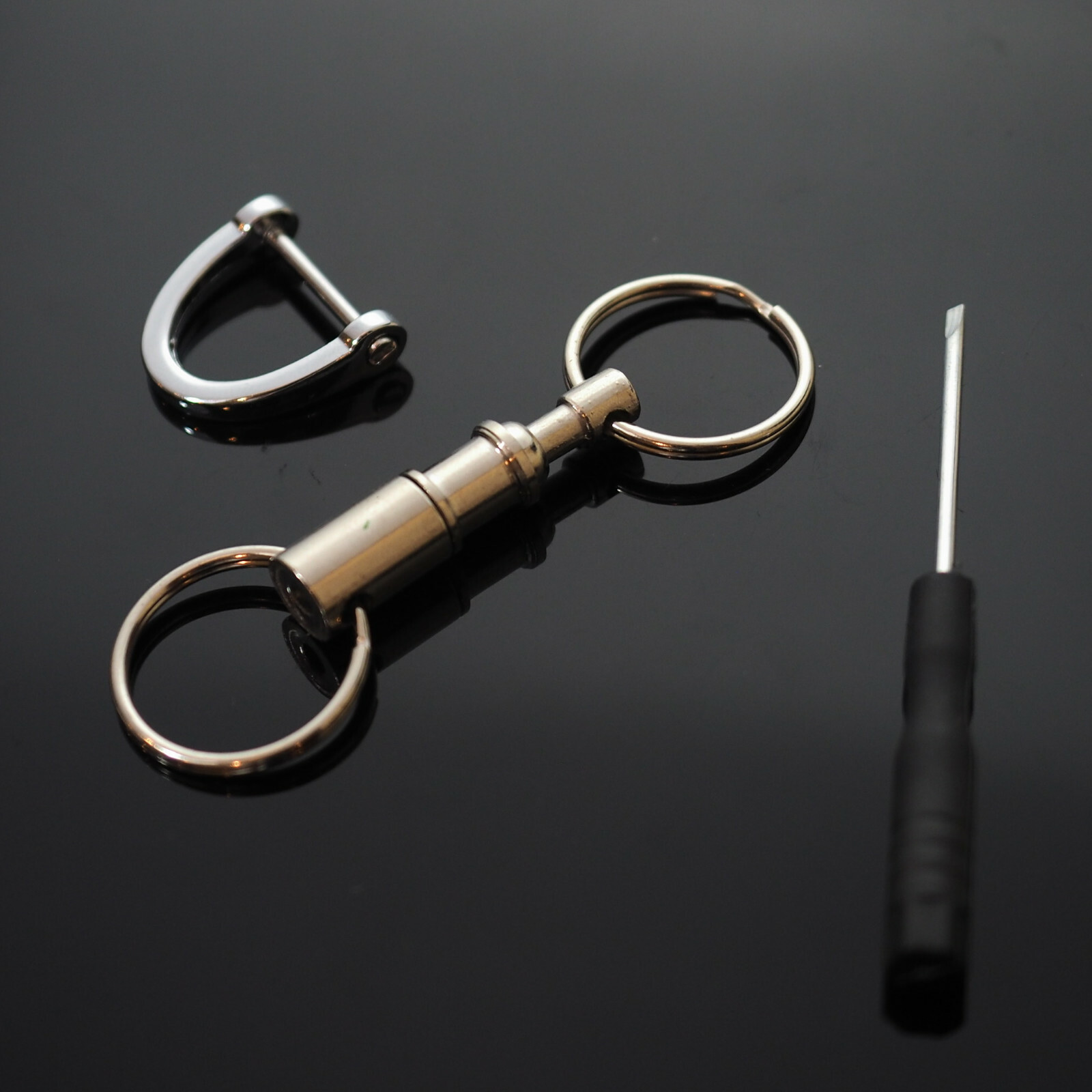 Quick Release Keychain Dual Detachable Pull Apart Key Ring with Fob U / D Buckle