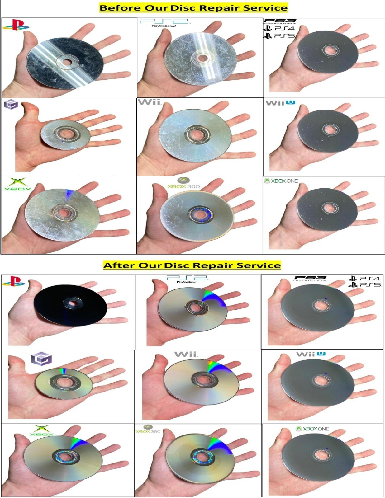 Disc Repair Service Scratch Removal Resurfacing Video Games CDs DVDs Blu-rays
