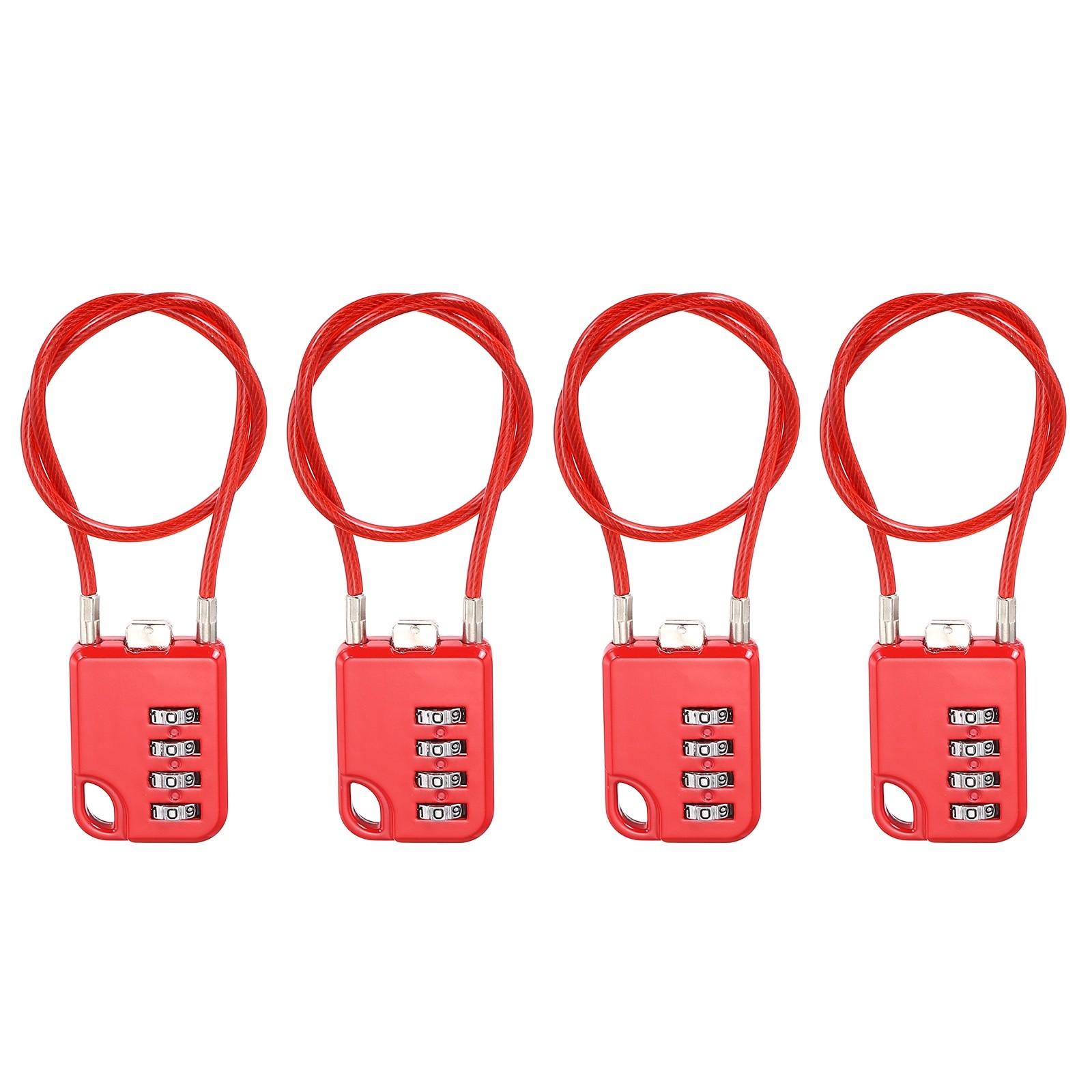 4Pcs Combination Cable Padlock with 11.8" (30cm) Flexible Cable, Red