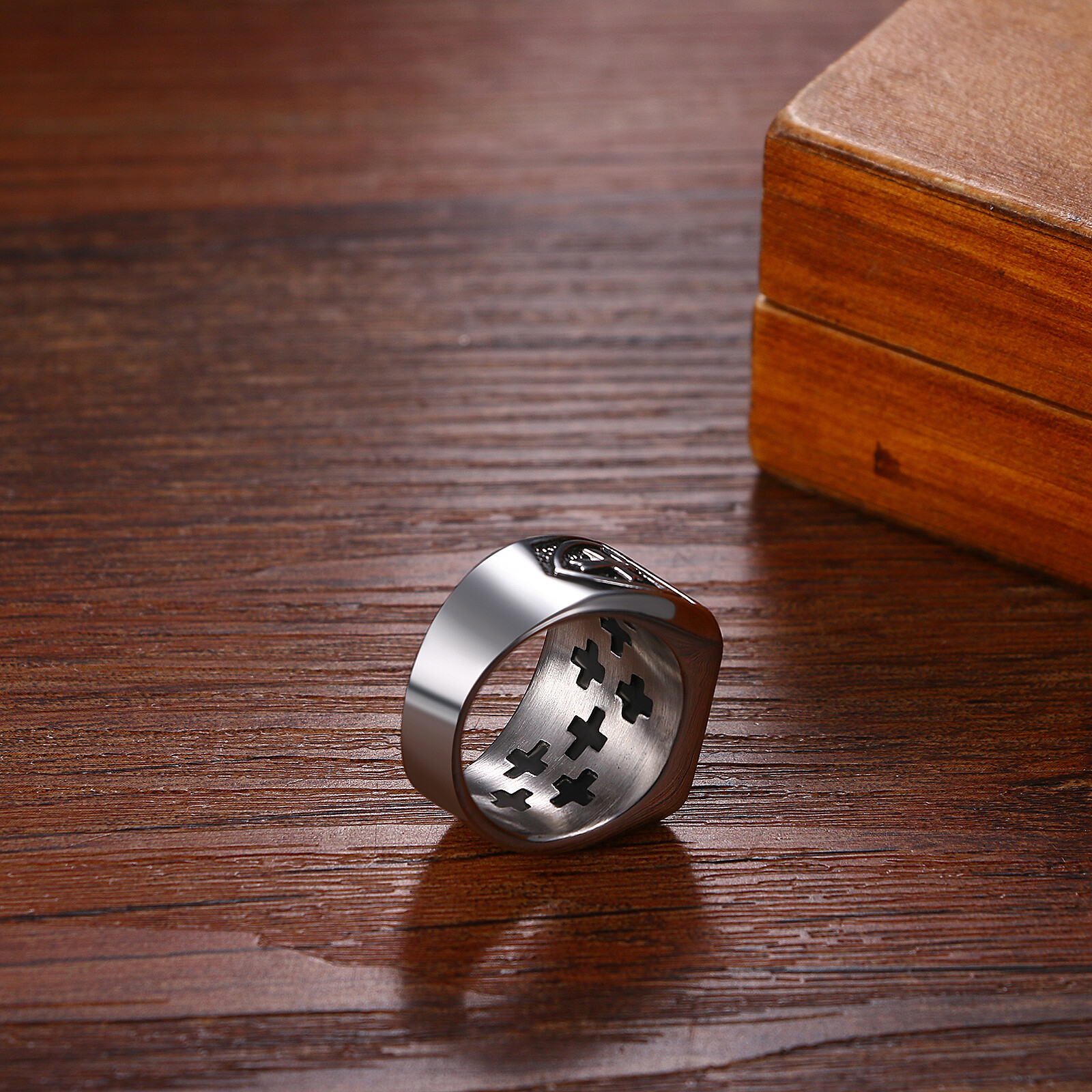 Men's Retro Stainless Steel Jerusalem Cross Signet Ring Size 8-13 Religious Gift