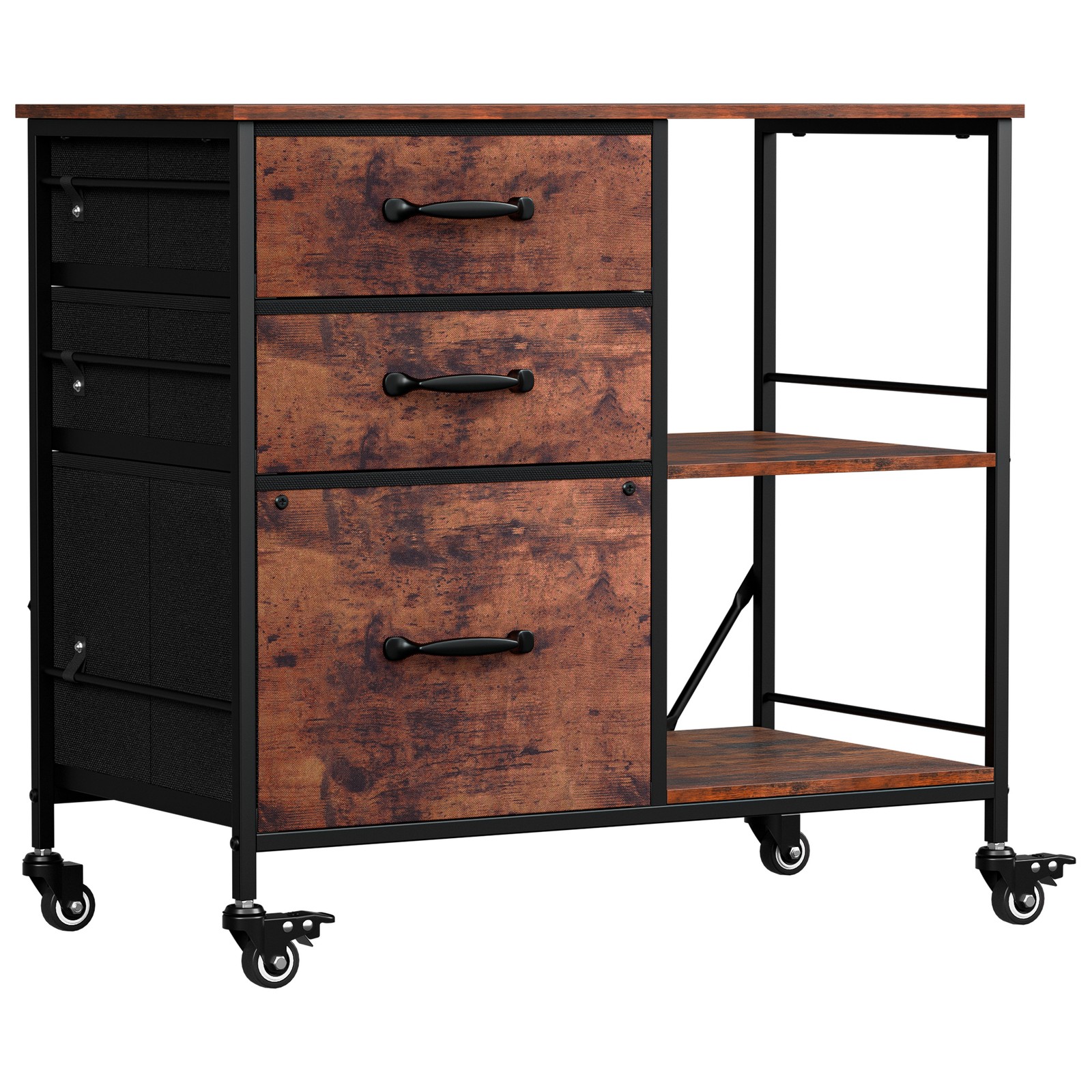 3 Drawer Mobile File Cabinet Rolling Printer Stand w/ Storage Shelf Rustic Brown