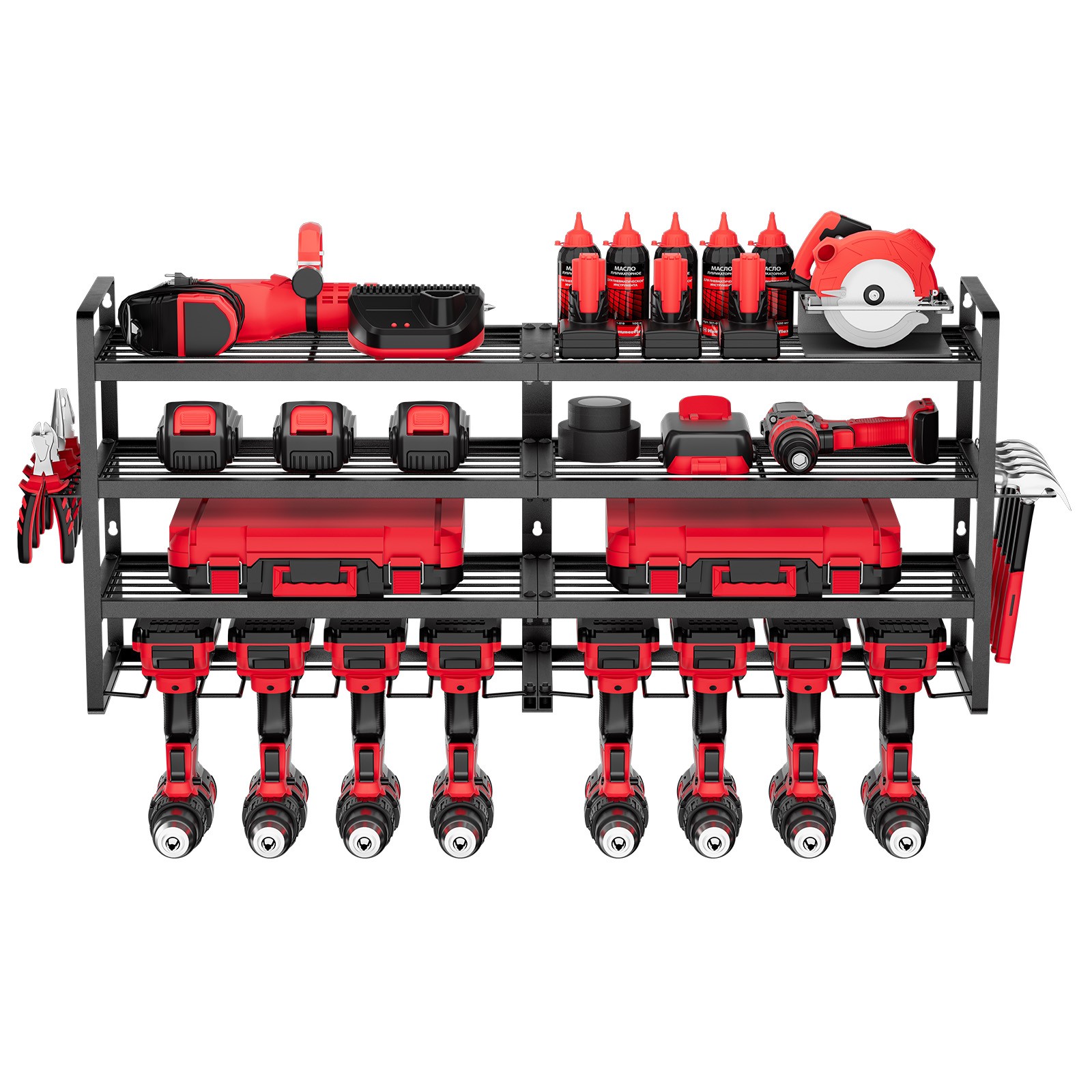 VEVOR Power Tool Organizer Wall Mount 4-Layer Tool Storage Rack 8 Drill Holders