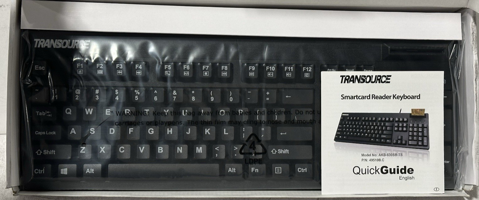 Transource Wired Smartcard Reader Keyboard Model AKB-630SB-TS-New