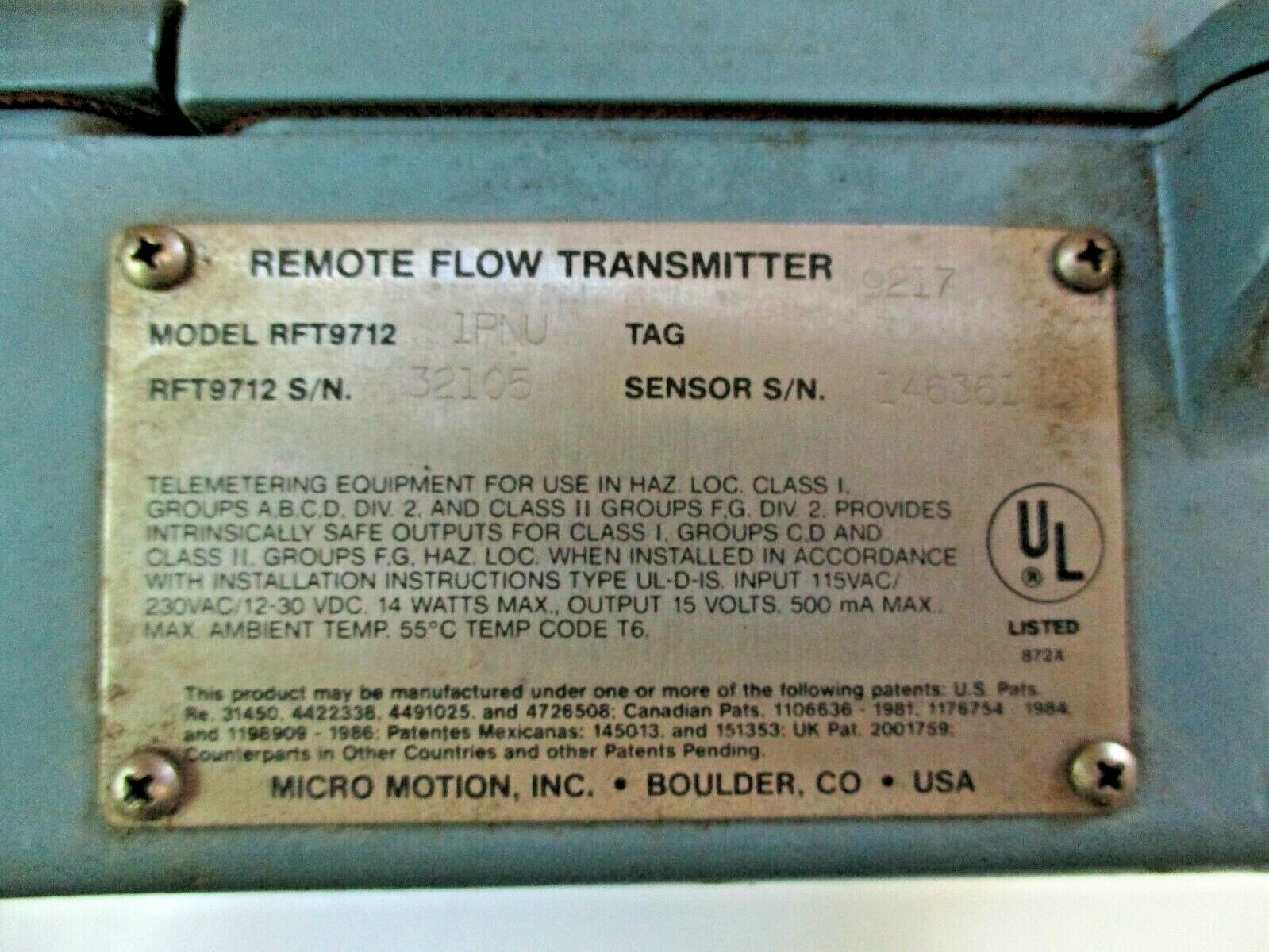 MICROMOTION REMOTE FLOW TRANSMITTER RFT97121PNU