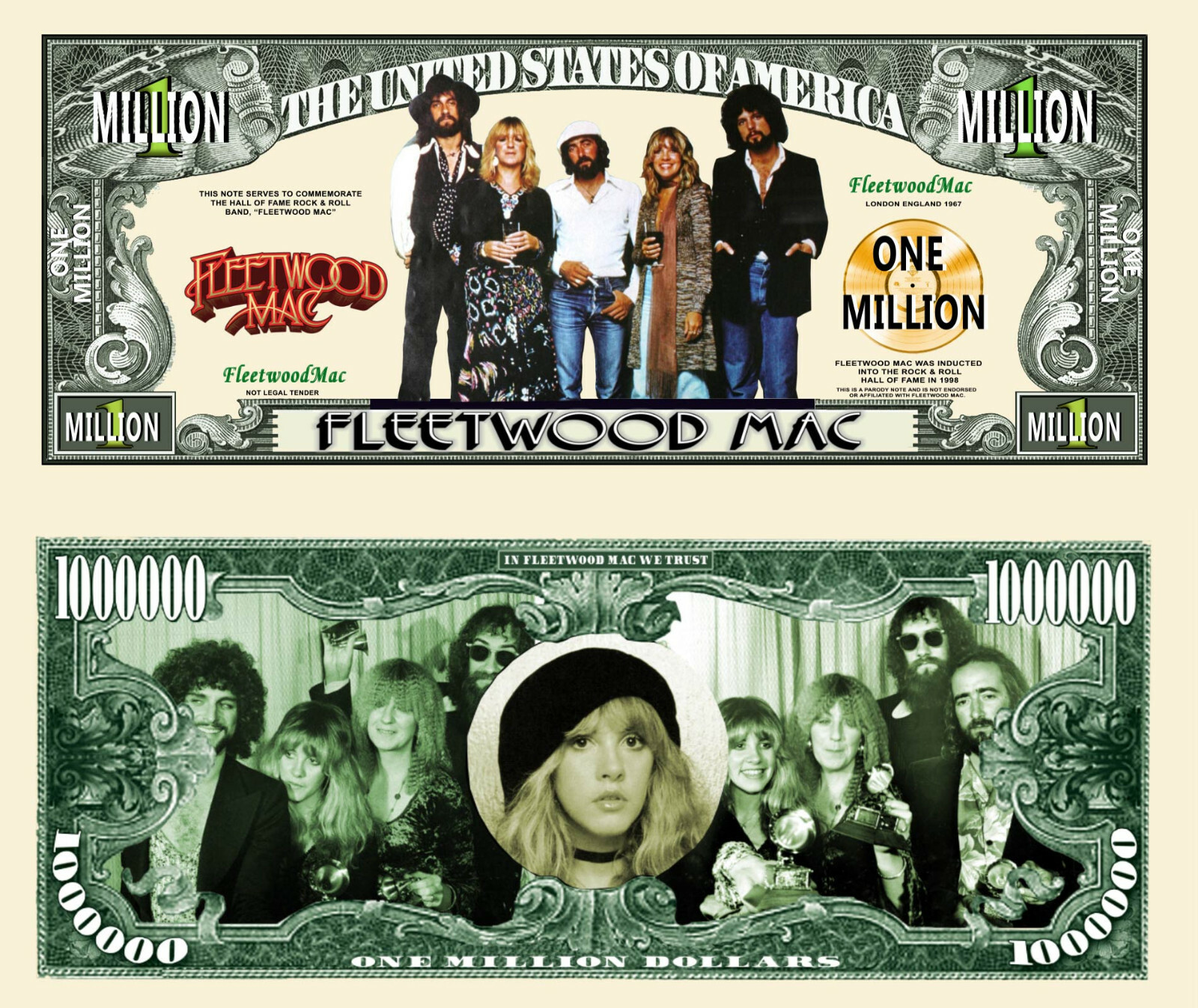 Fleetwood Mac Million Dollar Bill Play Funny Money Novelty Note + Free Sleeve