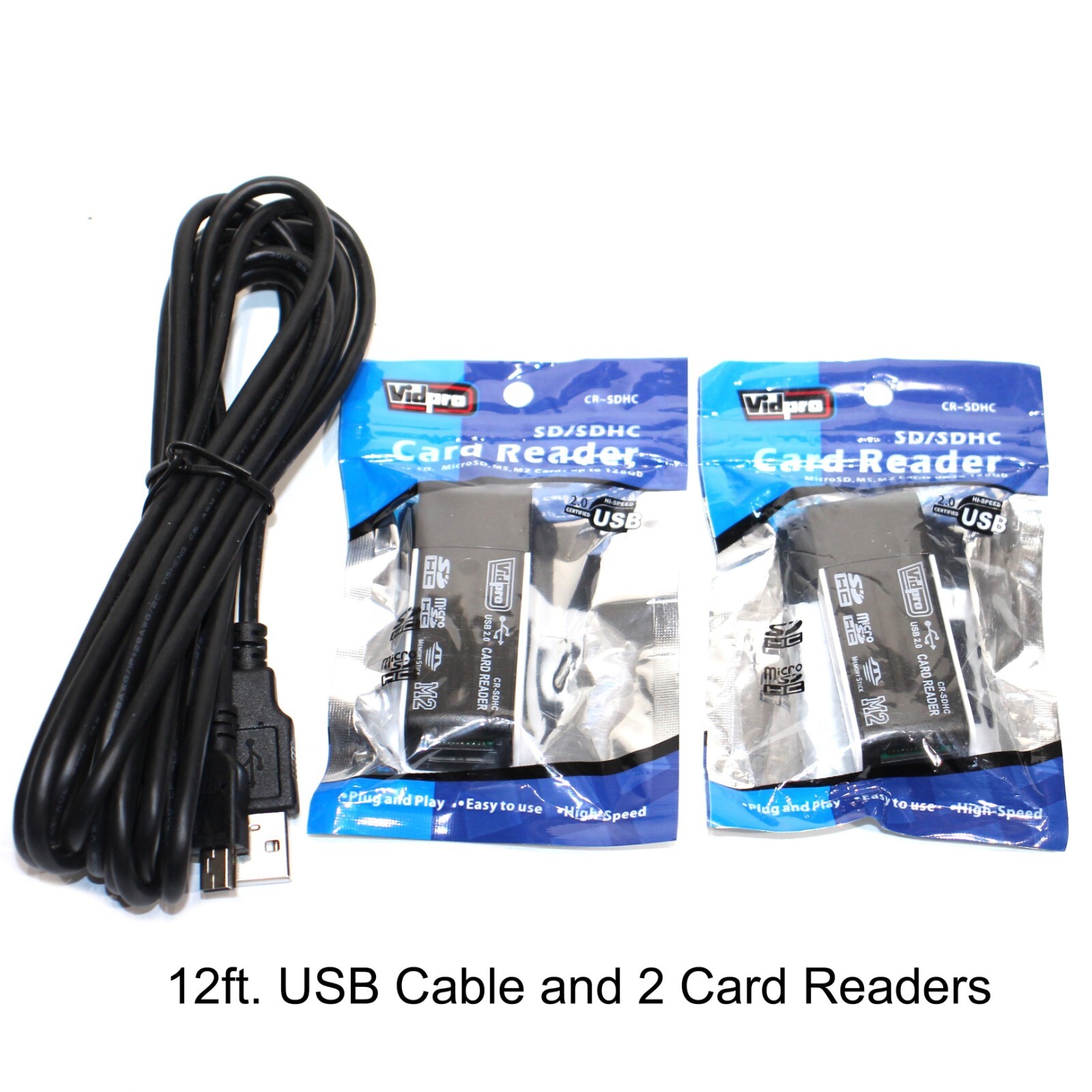 2X SD/SDHC Card Reader Vidpro  Plus One Usb 12' Cable