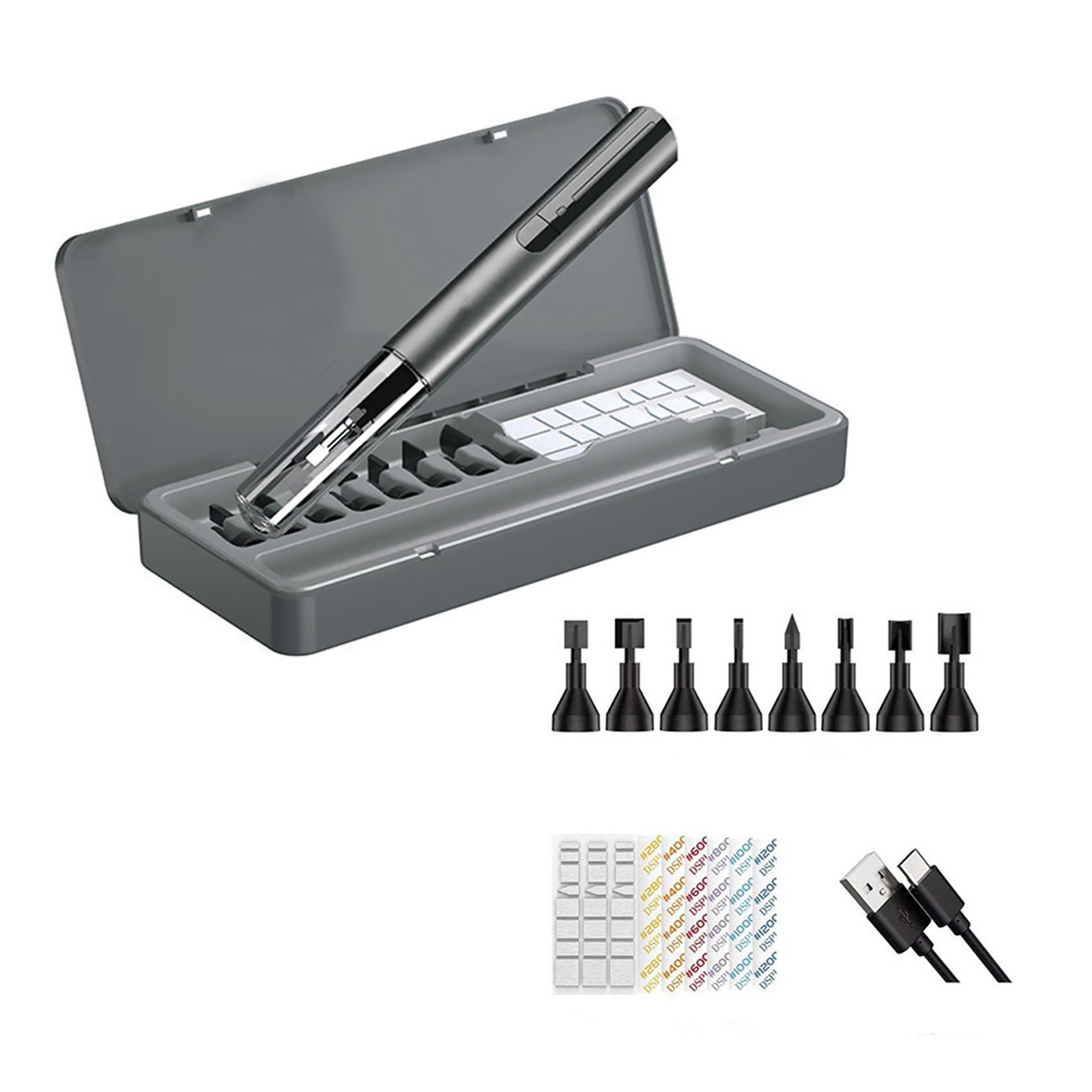 High-Speed Reciprocating Sander Pen 8 Interchangeable Heads & Silicone Paper