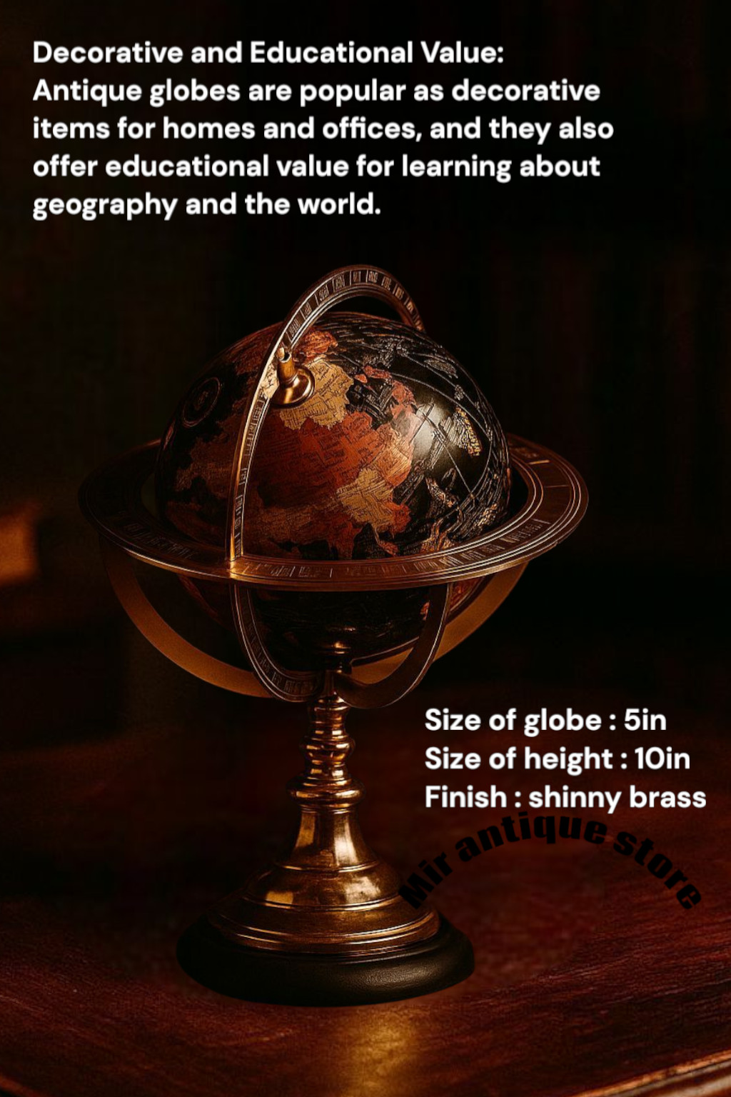 Armillary World Globe for Adults 10" Desktop Globe with Wooden Stand For Gift