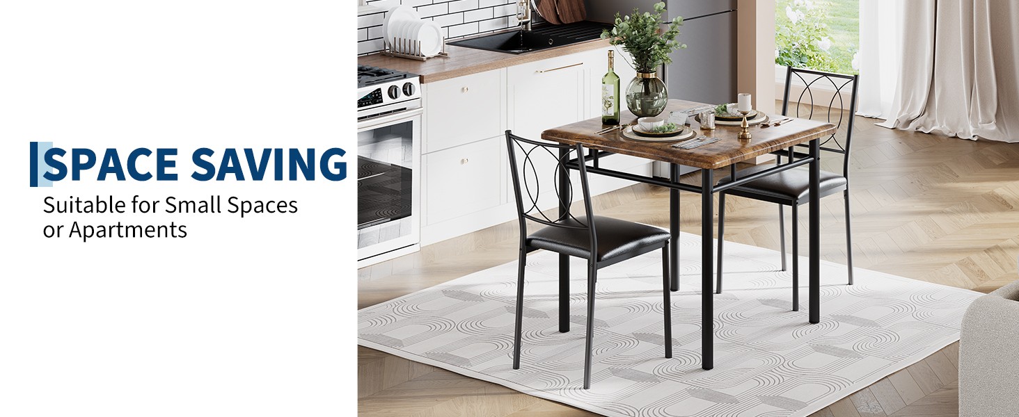 Space-Saving Dining Table Set for 2 – 3-Piece Farmhouse Wooden Table &