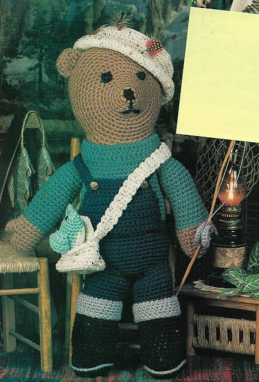 FISHERMAN BEAR 21" STUFF ANIMAL TOY CROCHET PATTERN INSTRUCTIONS