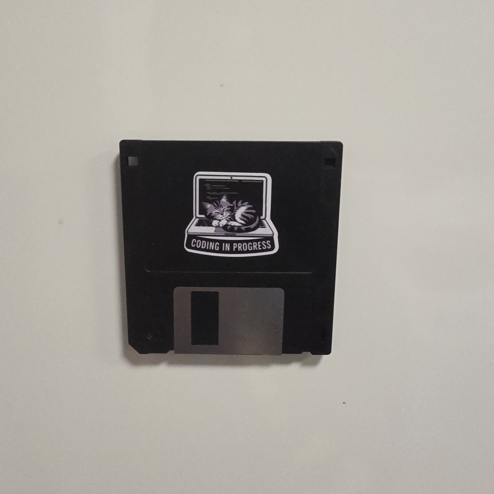 Floppy Disk Fridge Magnet w/ Coding Sticker Fun Retro Office & Fridge Tech Decor