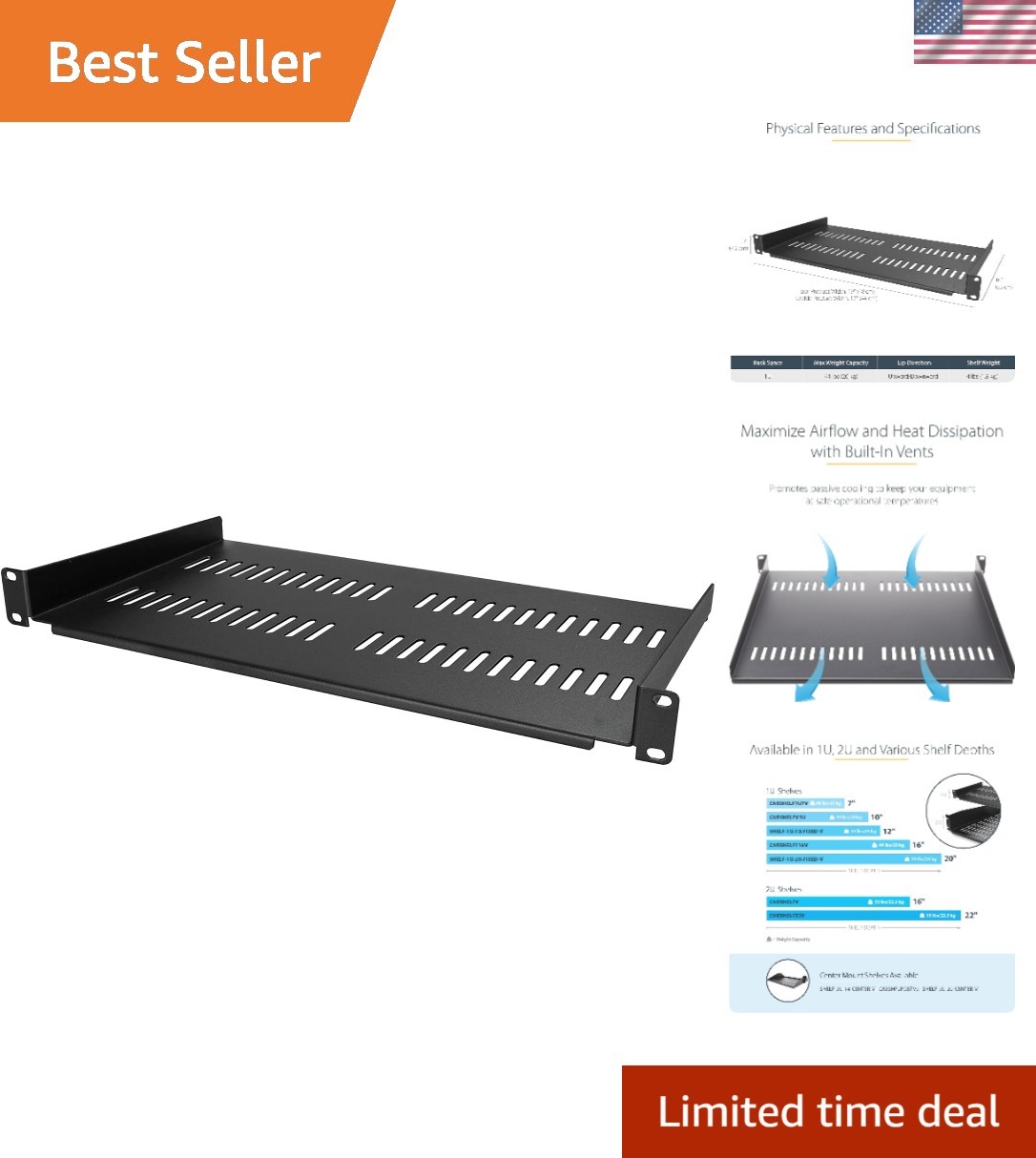 1U Vented Rack Mount Shelf - Durable 19